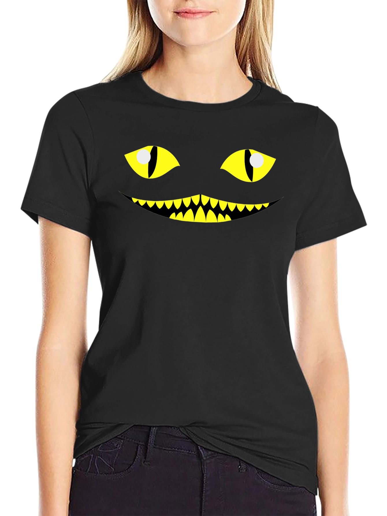 Mens Creepy Cat Face Graphic Tee - Halloween T-Shirt