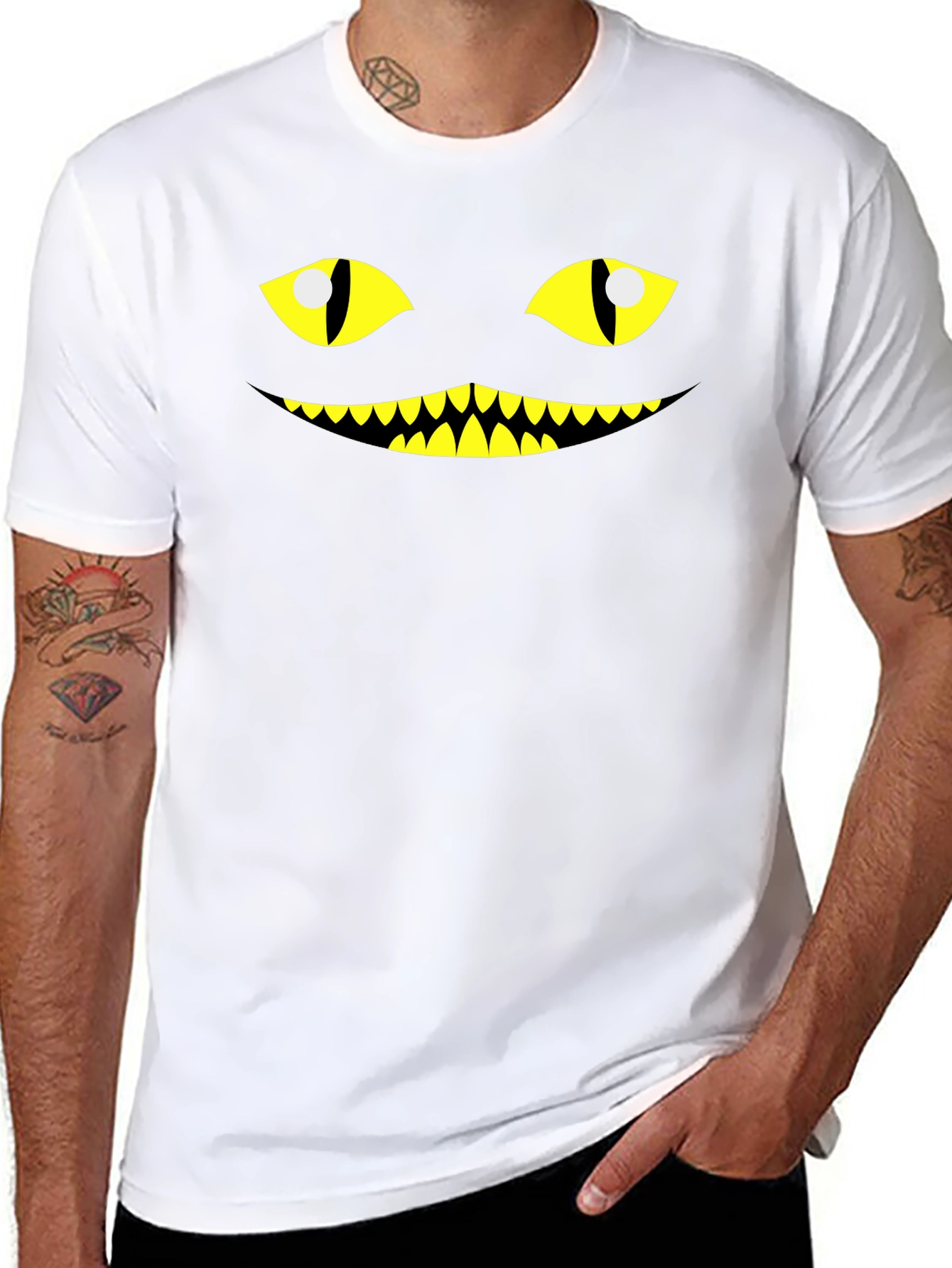 Mens Creepy Cat Face Graphic Tee - Halloween T-Shirt