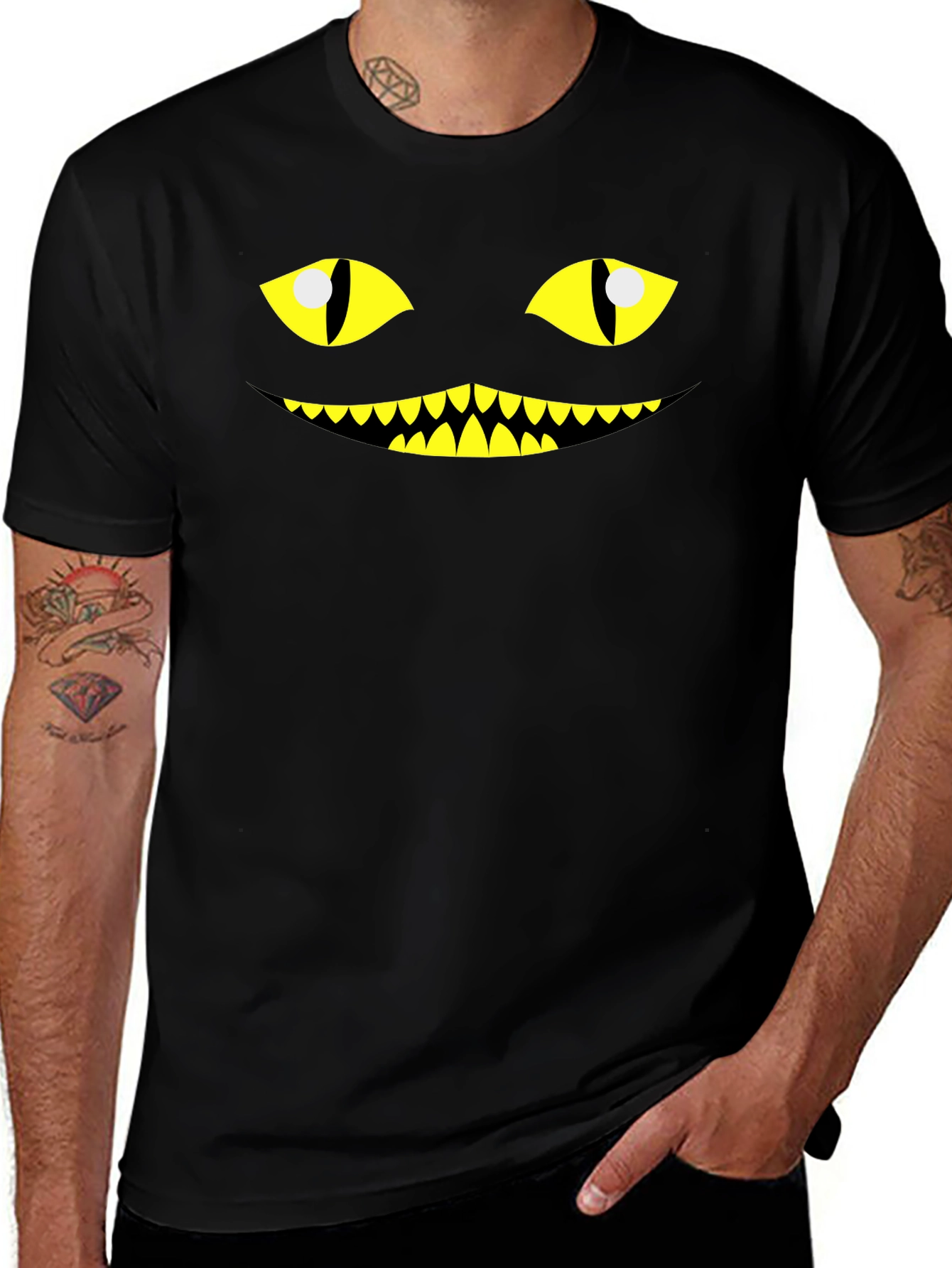 Mens Creepy Cat Face Graphic Tee - Halloween T-Shirt
