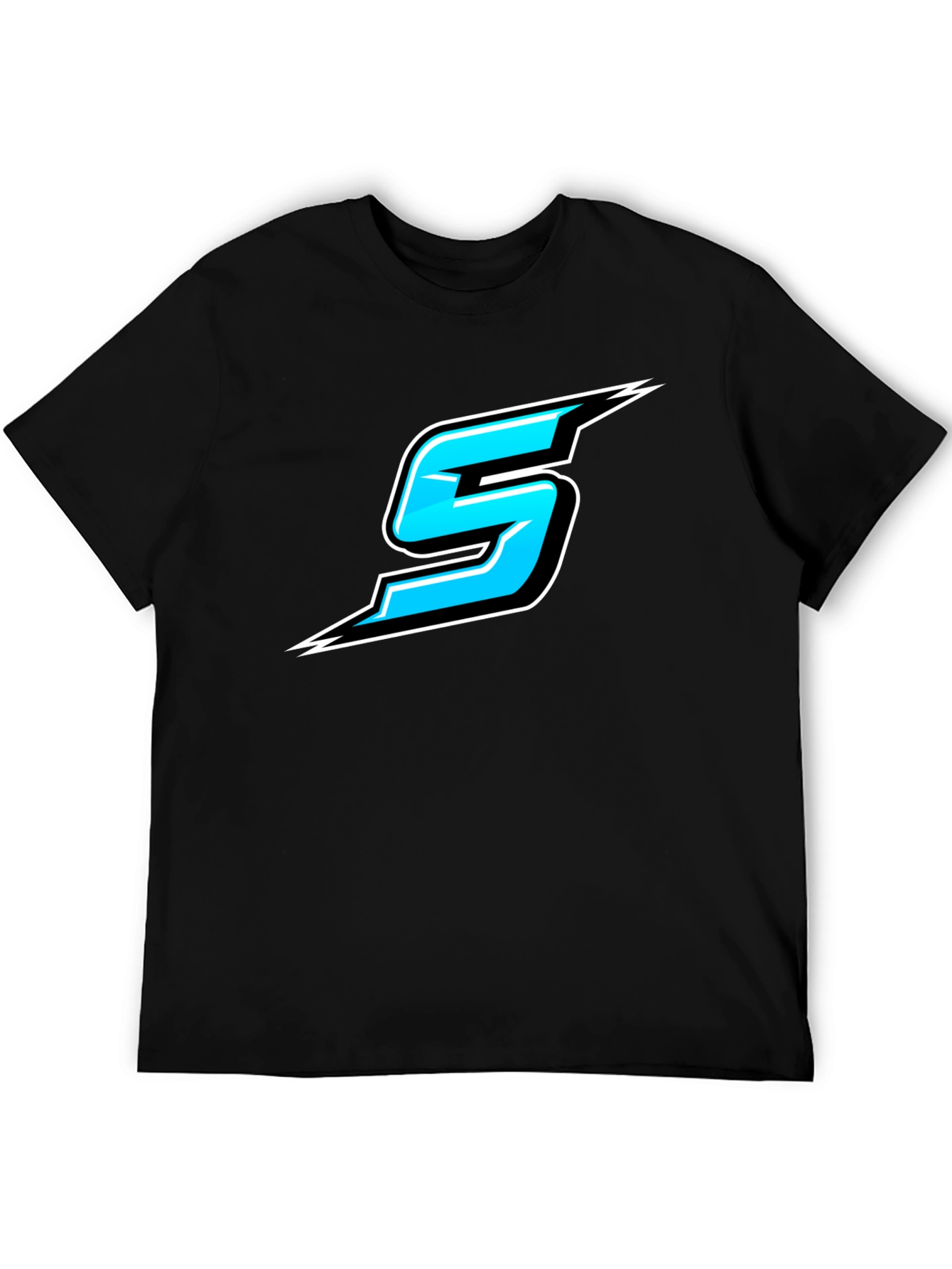 Bold Black T-Shirt with Sporty Blue Number 5