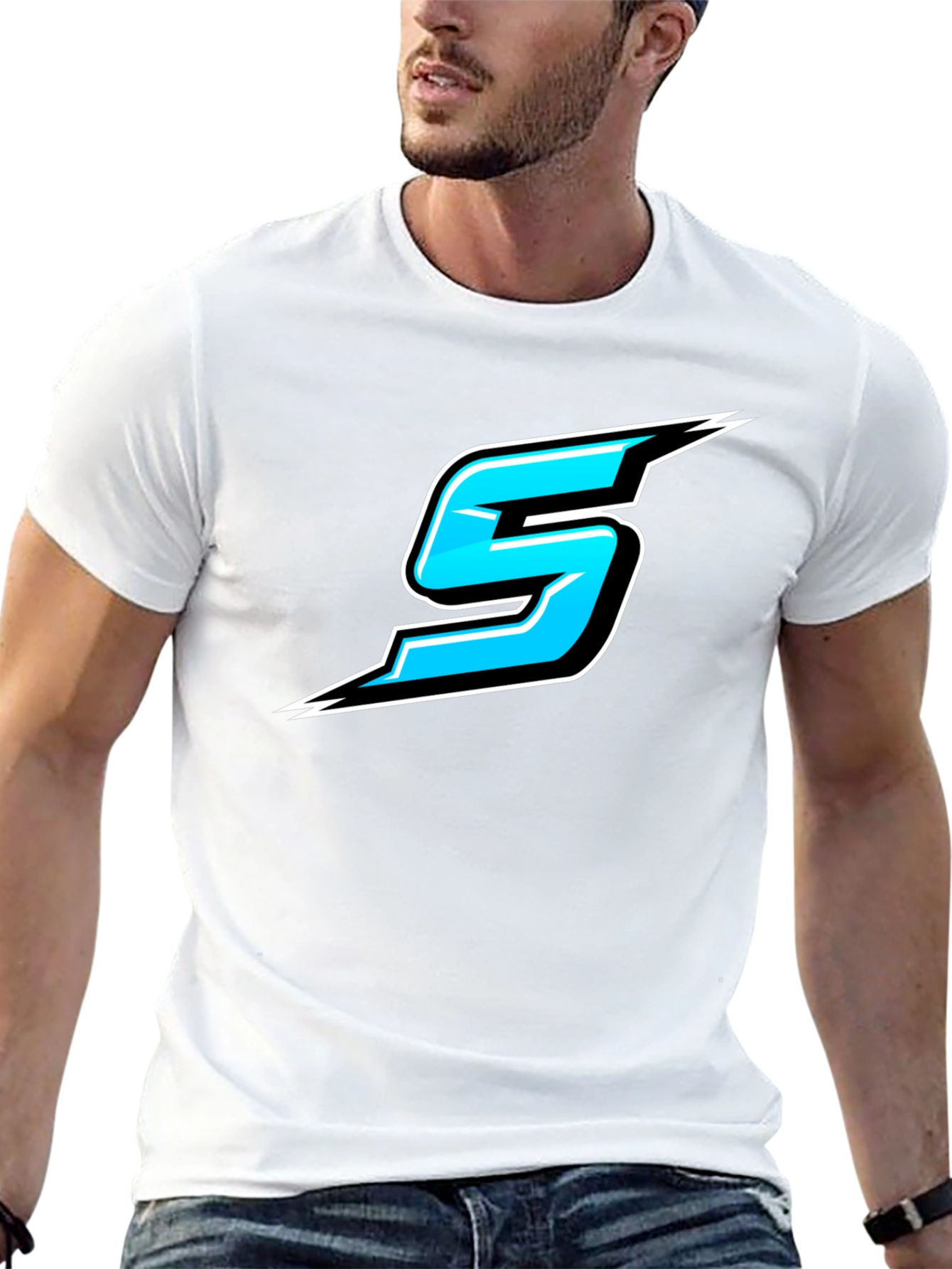 Bold Black T-Shirt with Sporty Blue Number 5
