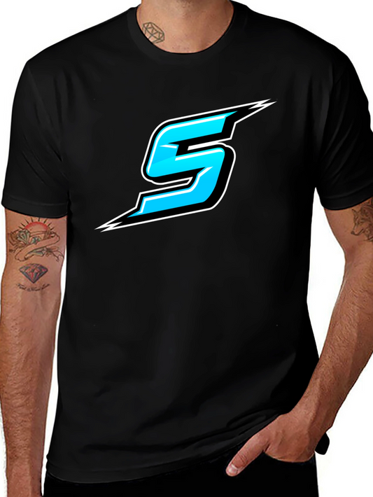 Bold Black T-Shirt with Sporty Blue Number 5