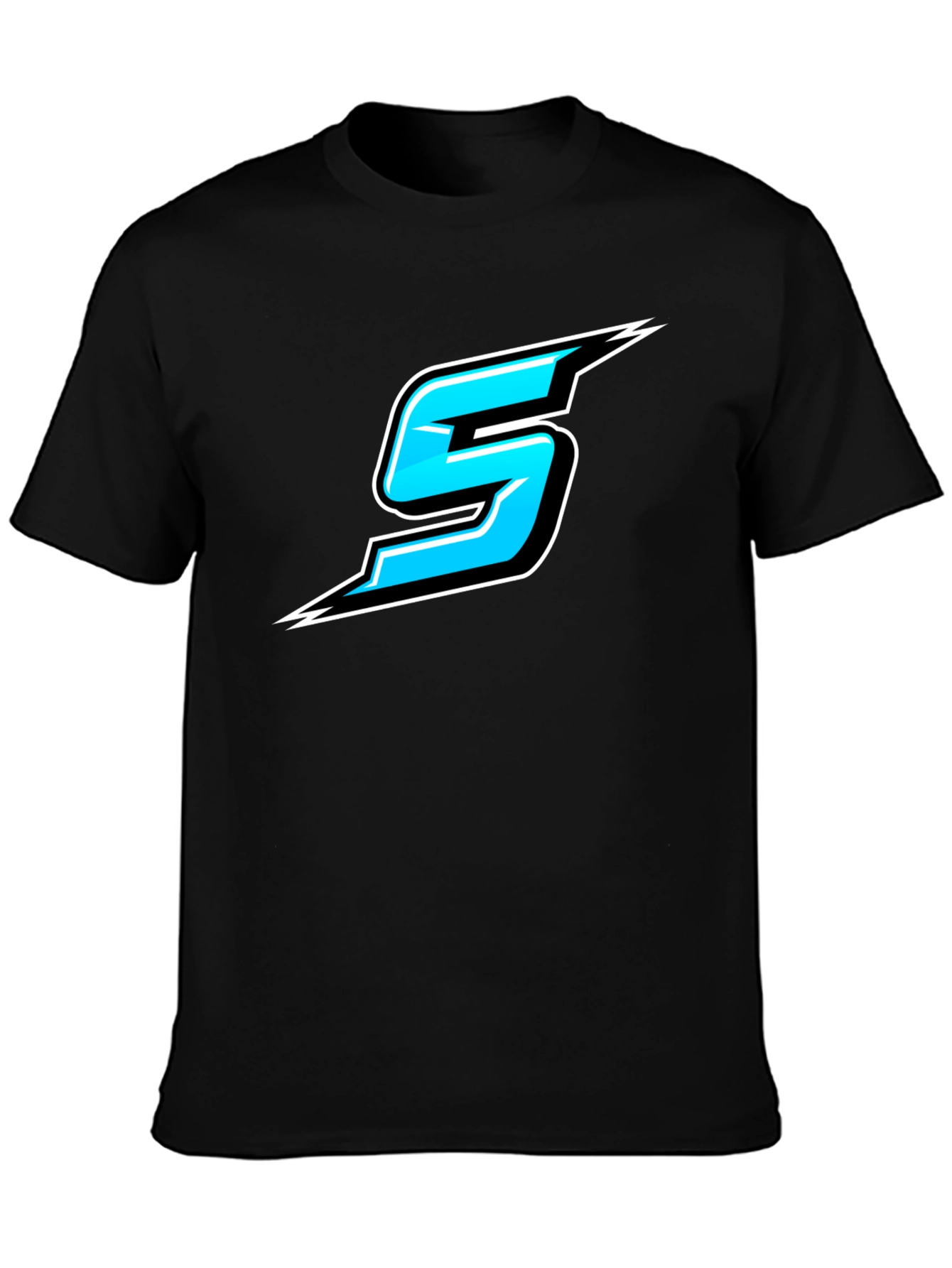 Bold Black T-Shirt with Sporty Blue Number 5