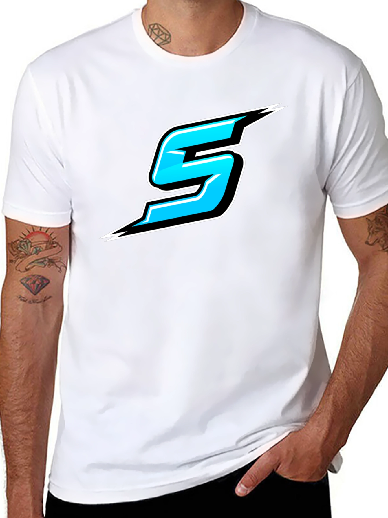 Bold Black T-Shirt with Sporty Blue Number 5