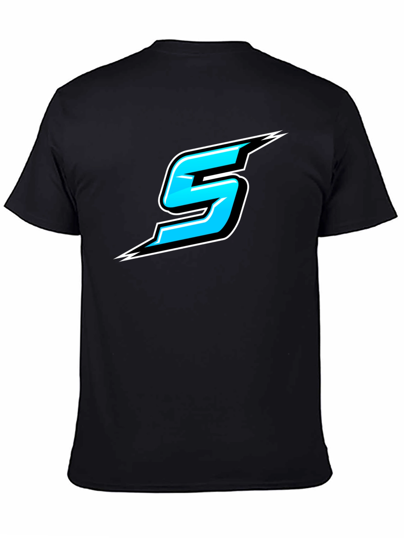 Bold Black T-Shirt with Sporty Blue Number 5