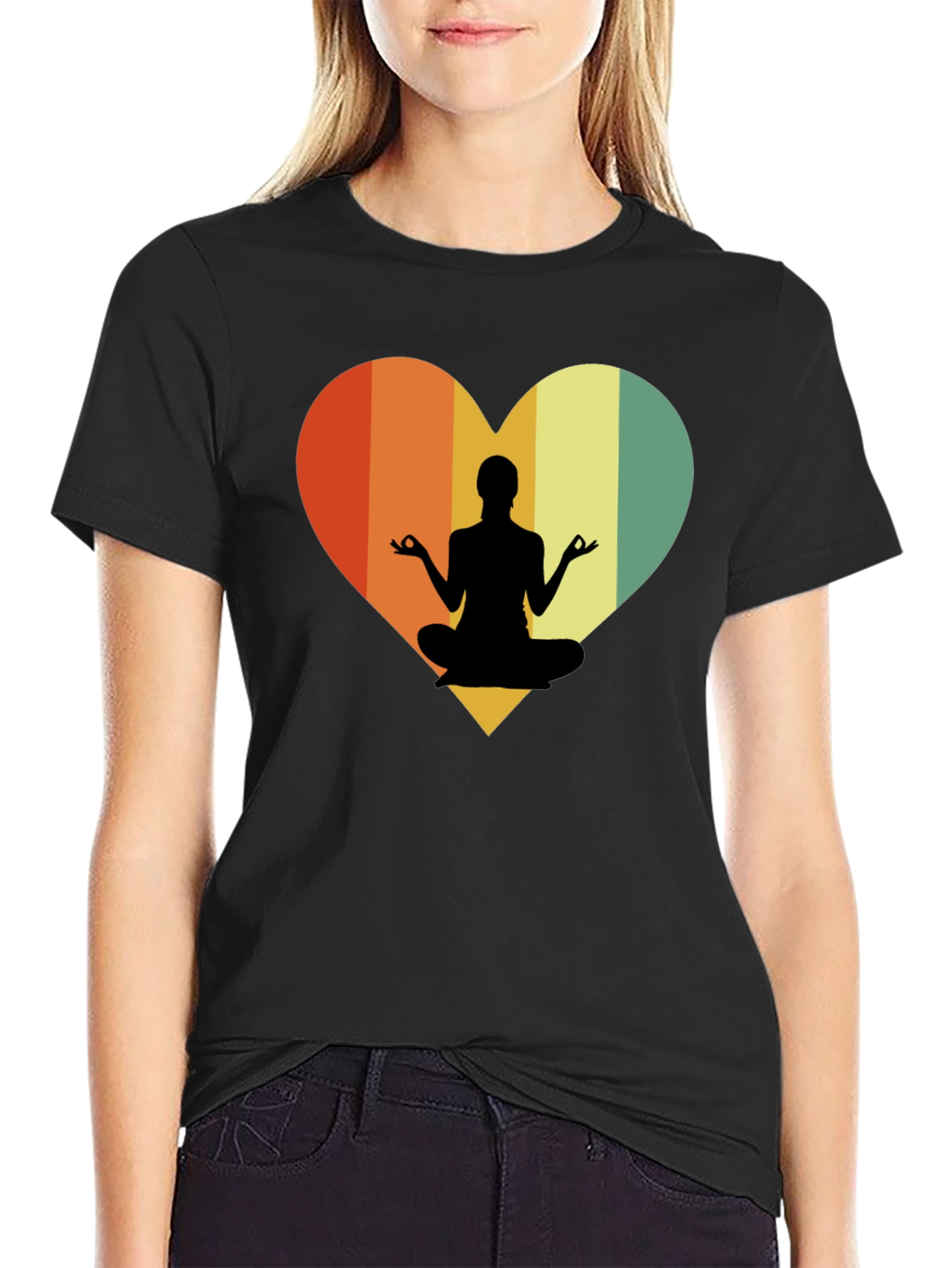 Yoga Heart Graphic Tee - Relaxed Fit Black T-Shirt