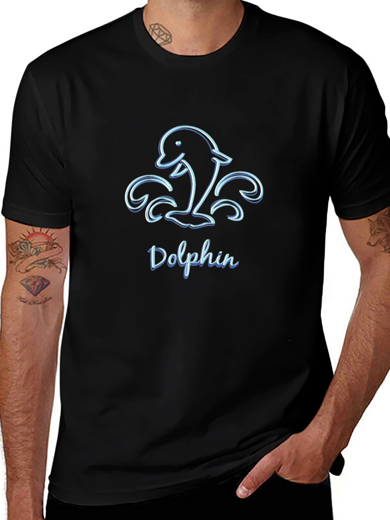 Mens Black Dolphin Graphic T-Shirt