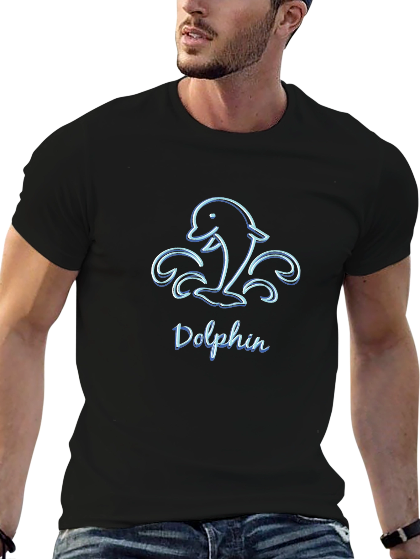 Mens Black Dolphin Graphic T-Shirt