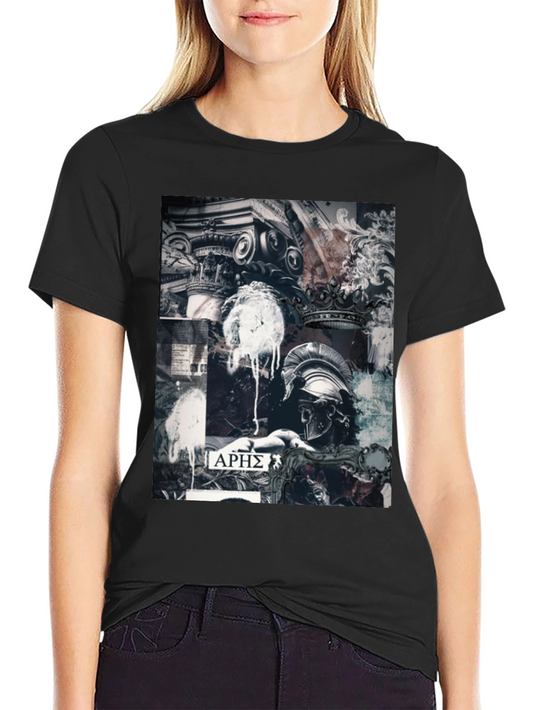 Aris T-Shirt Ancient Greek God Design Black Cotton Tee
