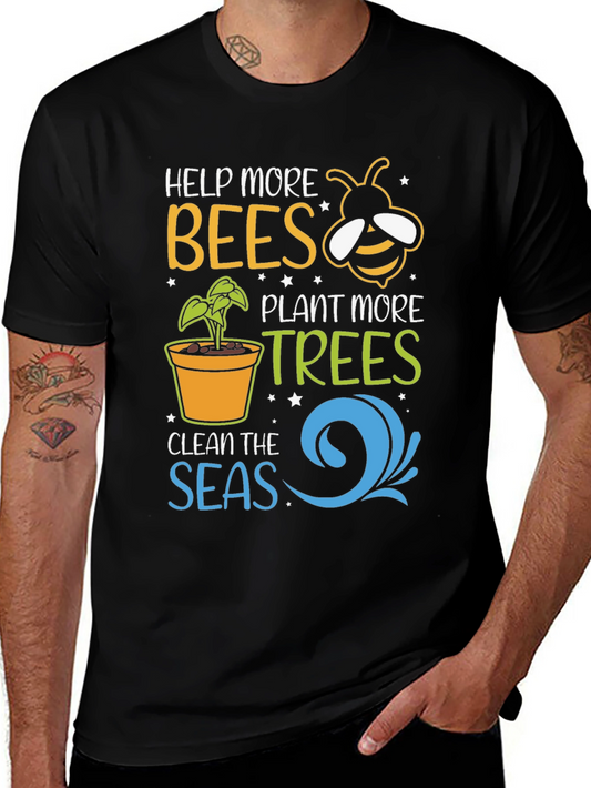 Help Bees Plant Trees Black T-Shirt