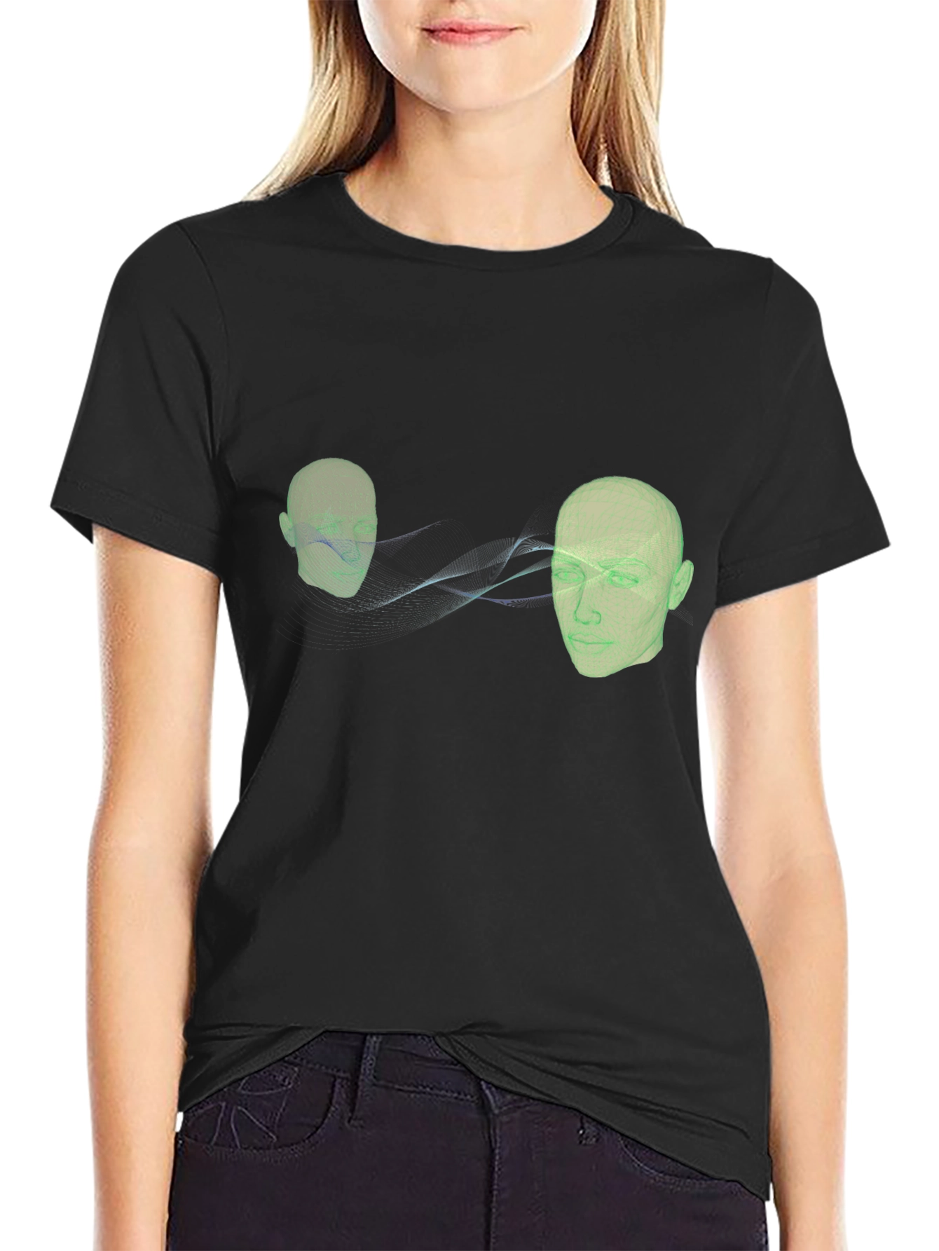 Abstract Head Connection Black T-Shirt