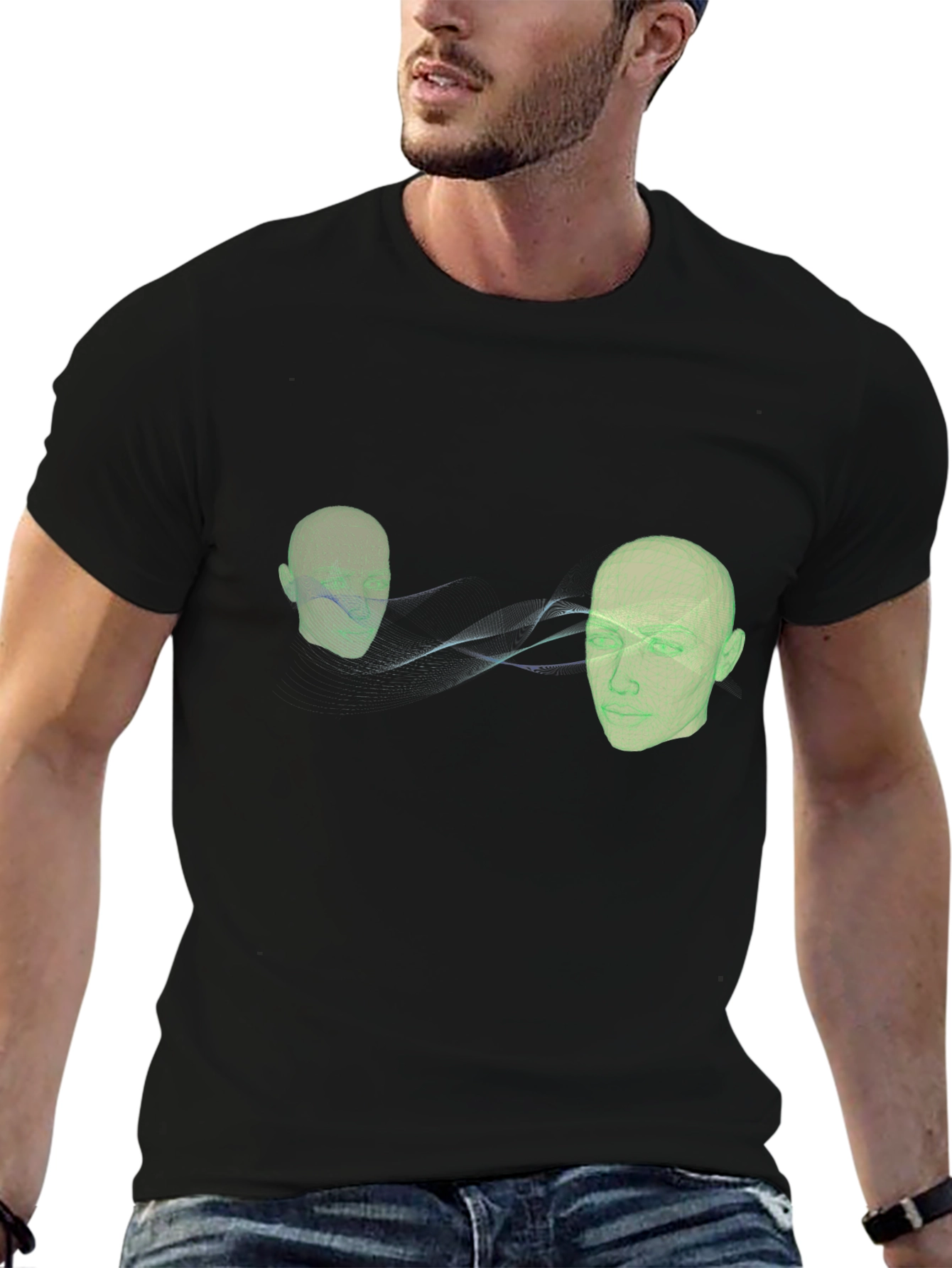 Abstract Head Connection Black T-Shirt