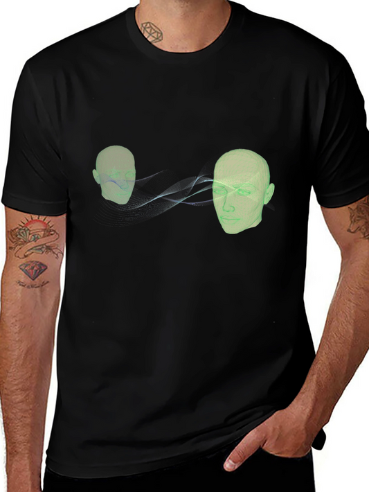 Abstract Head Connection Black T-Shirt