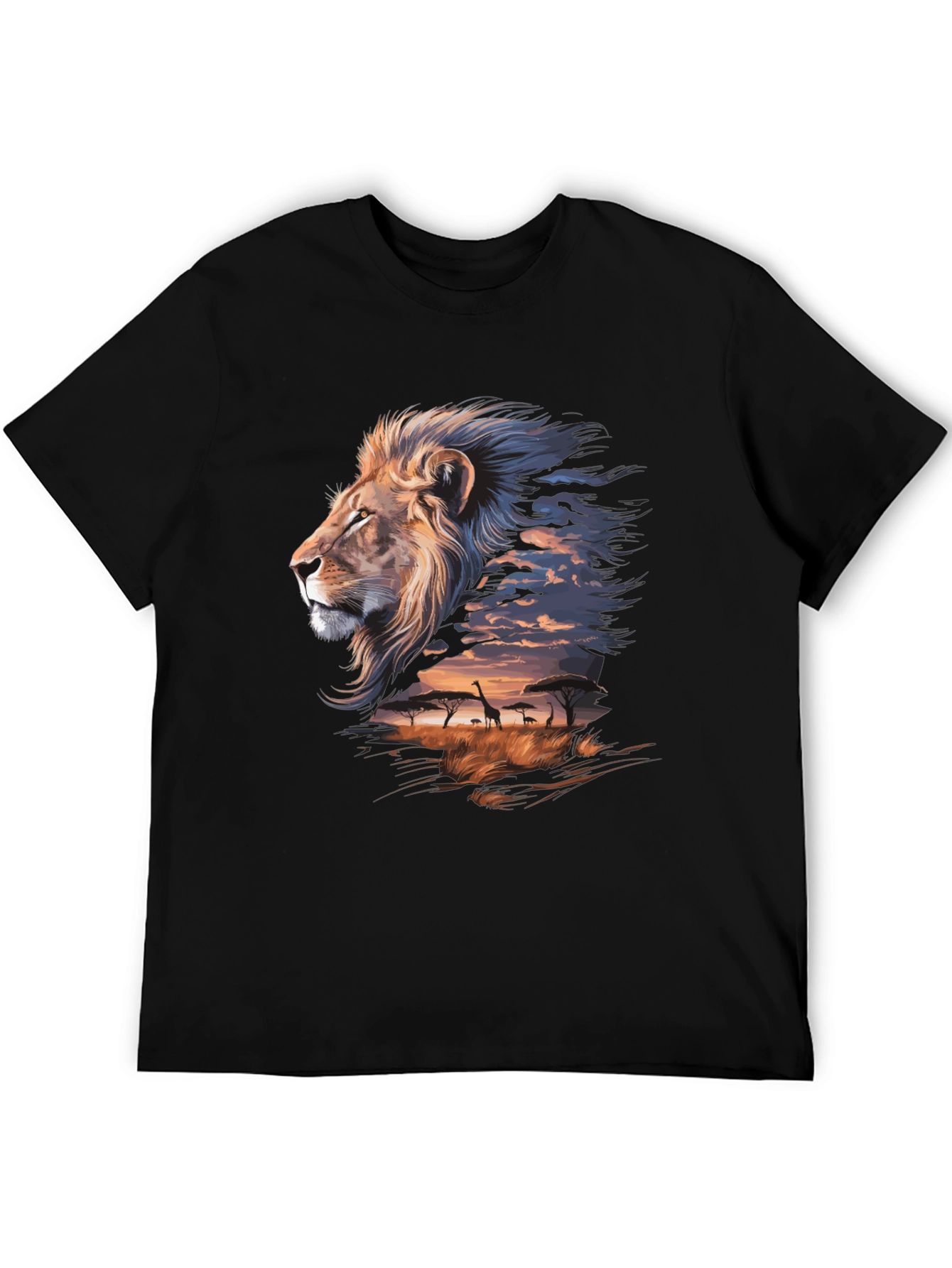 Lion Safari Graphic Tee - Artistic Animal Print T-Shirt