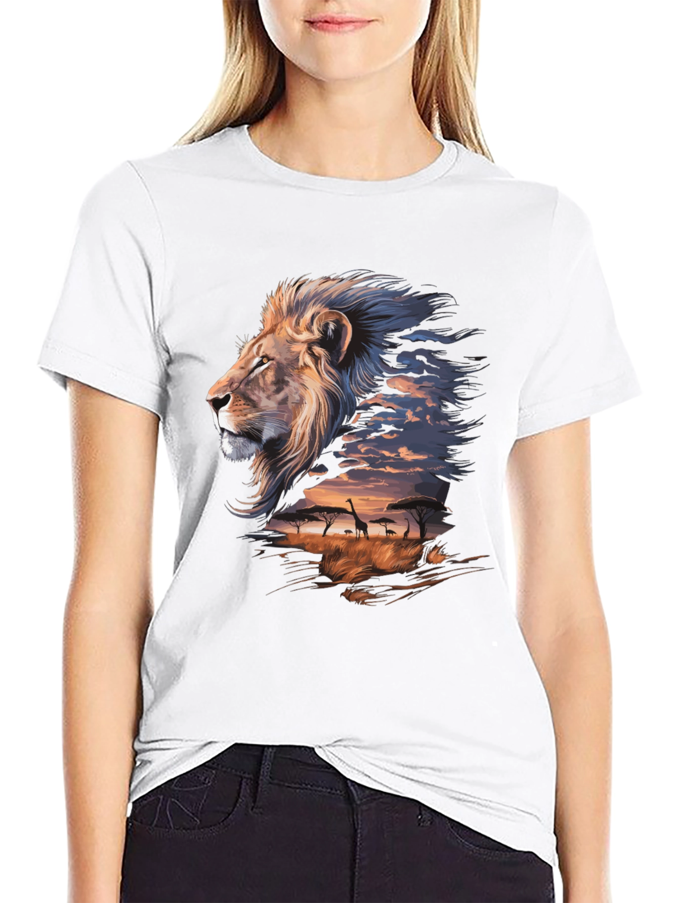 Lion Safari Graphic Tee - Artistic Animal Print T-Shirt