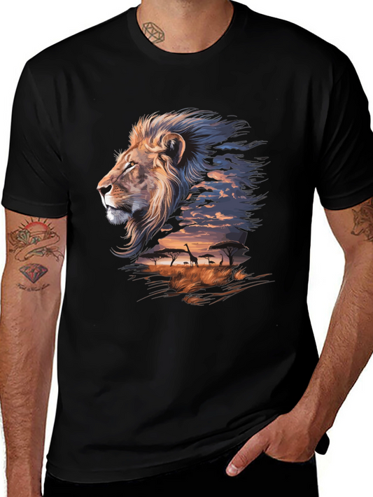 Lion Safari Graphic Tee - Artistic Animal Print T-Shirt