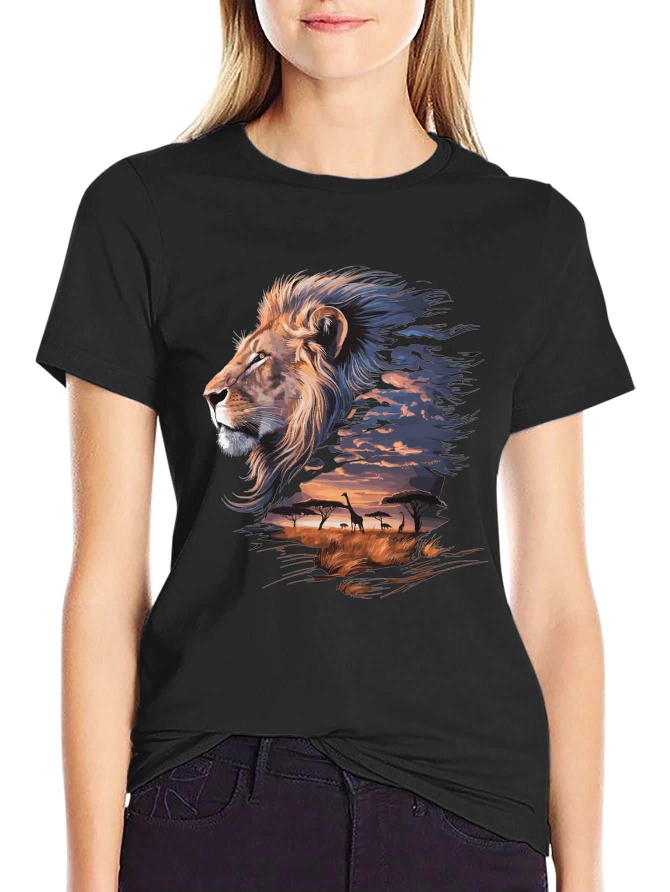 Lion Safari Graphic Tee - Artistic Animal Print T-Shirt