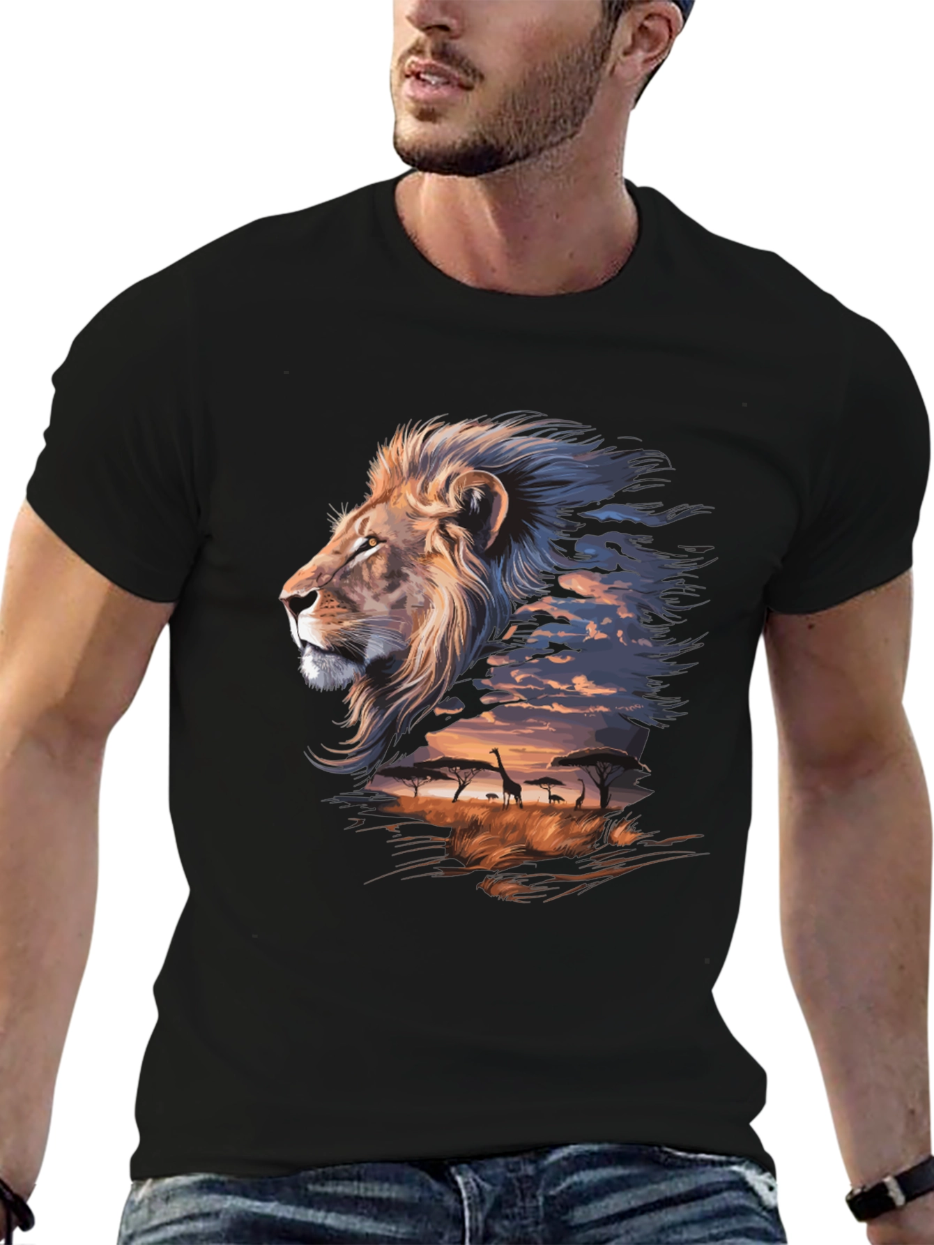 Lion Safari Graphic Tee - Artistic Animal Print T-Shirt