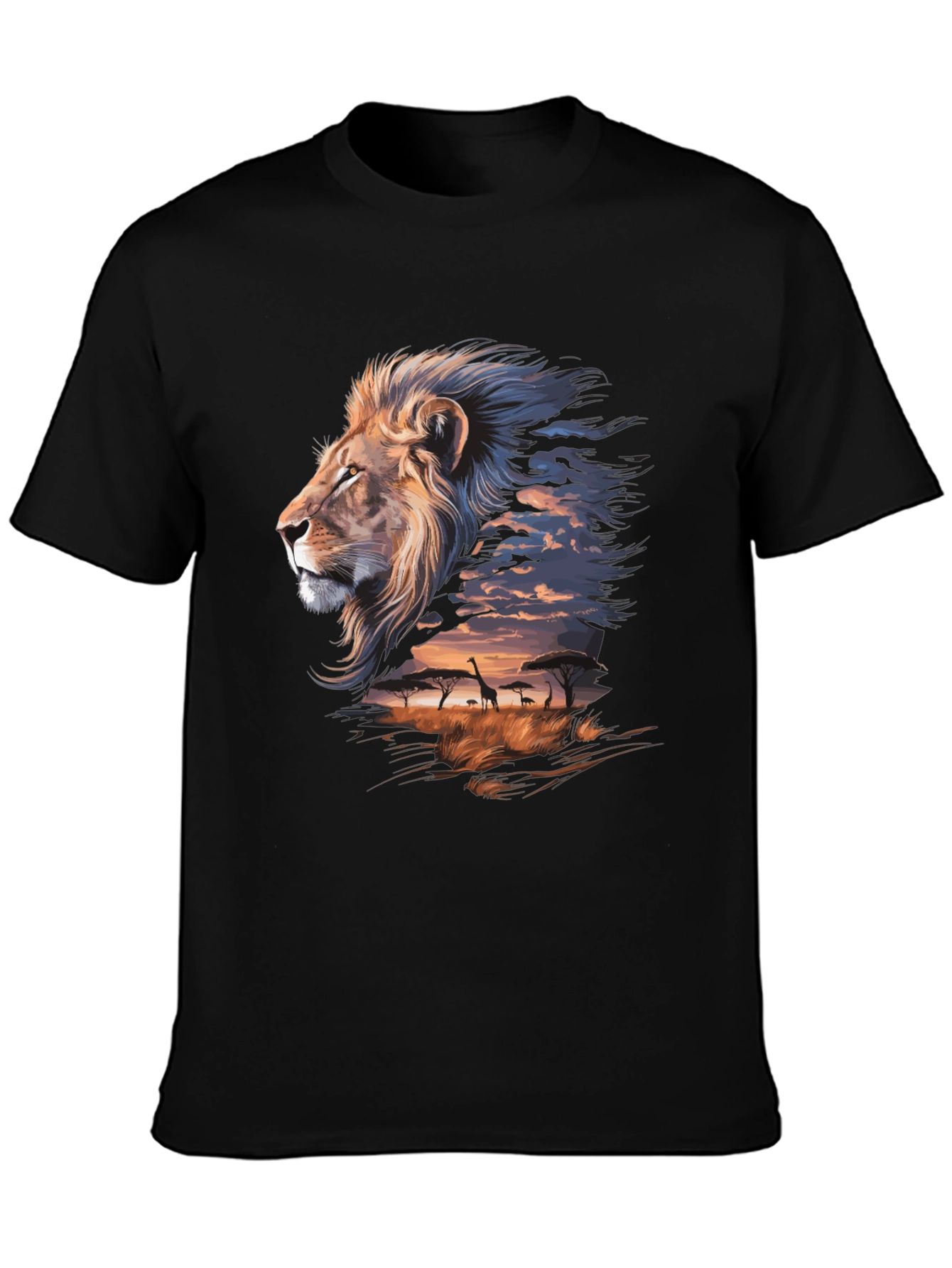 Lion Safari Graphic Tee - Artistic Animal Print T-Shirt