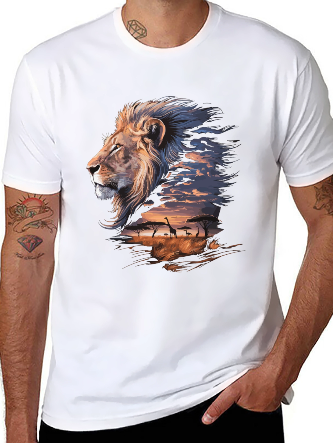 Lion Safari Graphic Tee - Artistic Animal Print T-Shirt