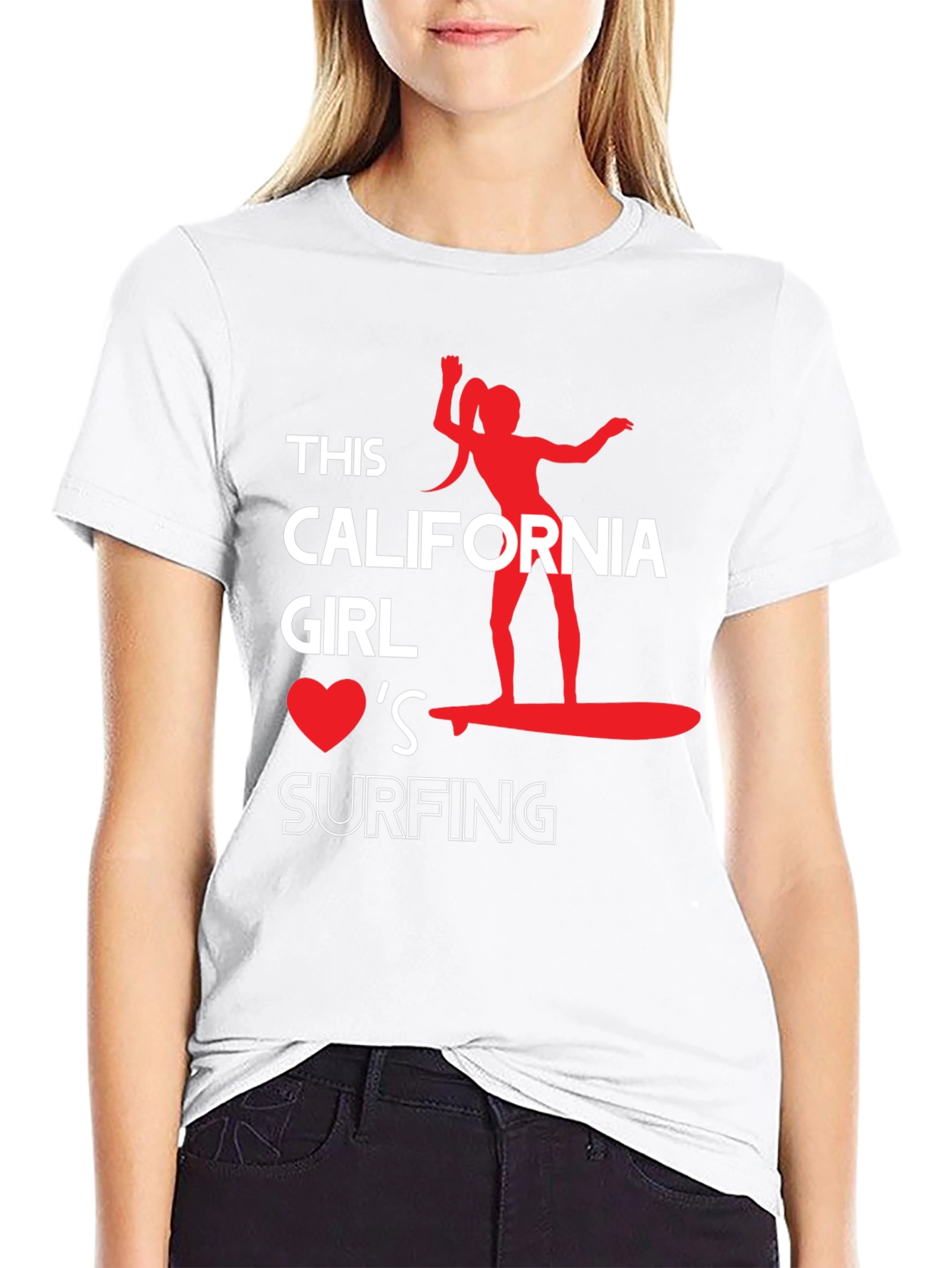 California Girl Surfing Graphic Tee - Black