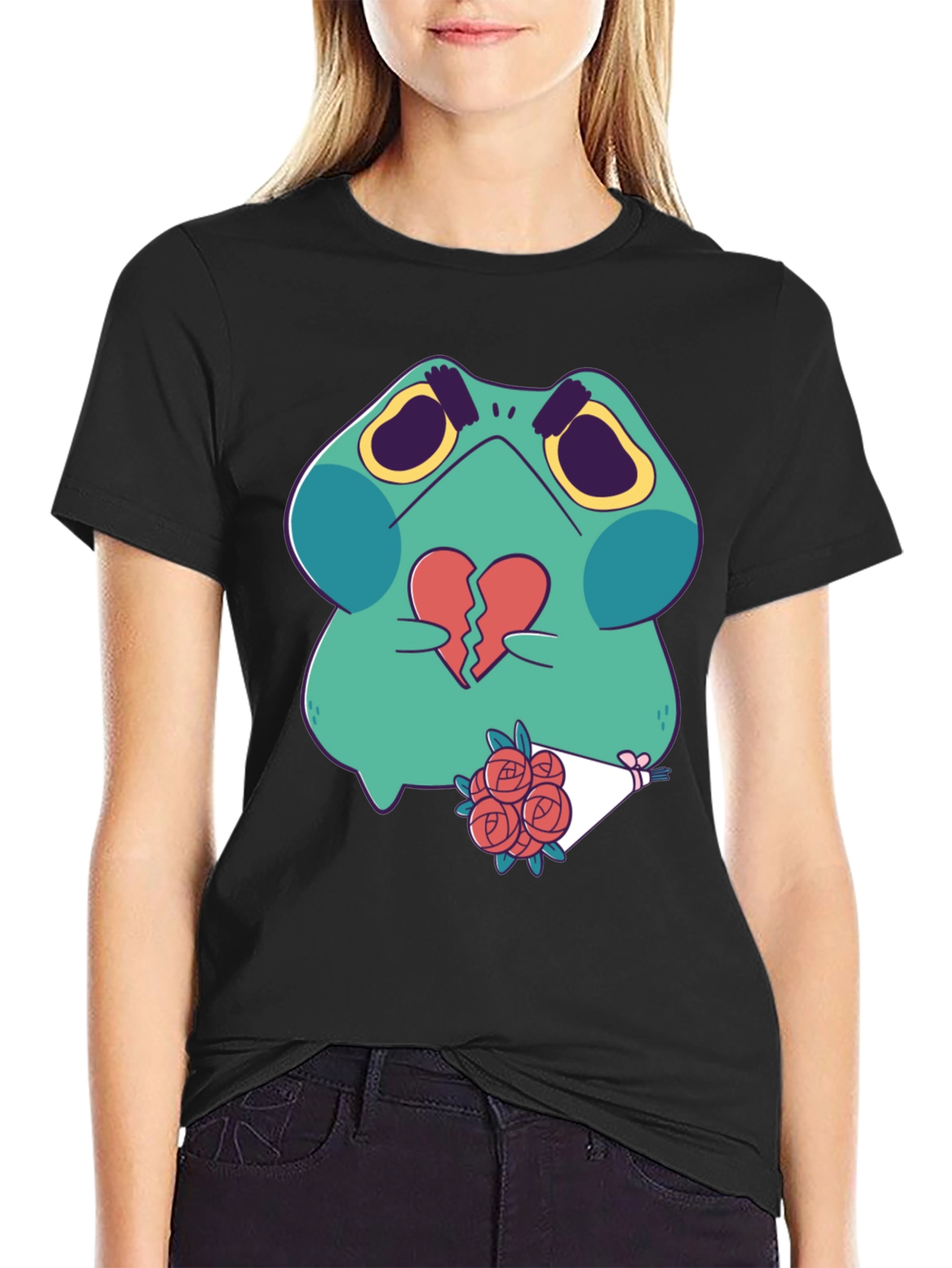 Sad Frog with Broken Heart Graphic T-Shirt
