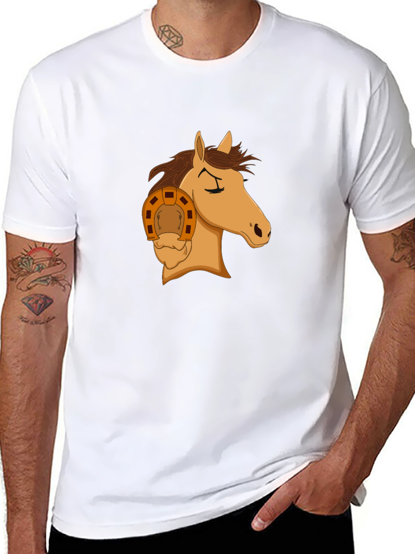 Horse Head with Horseshoe Graphic T-Shirt