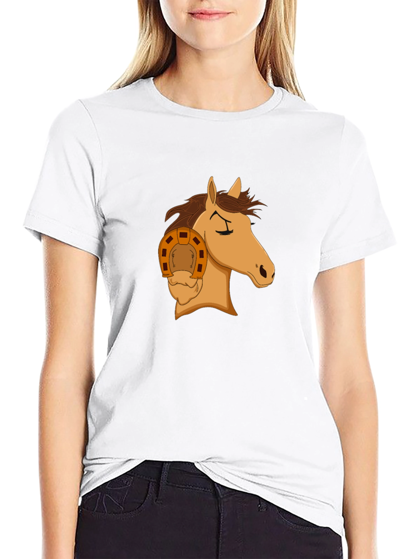 Horse Head with Horseshoe Graphic T-Shirt