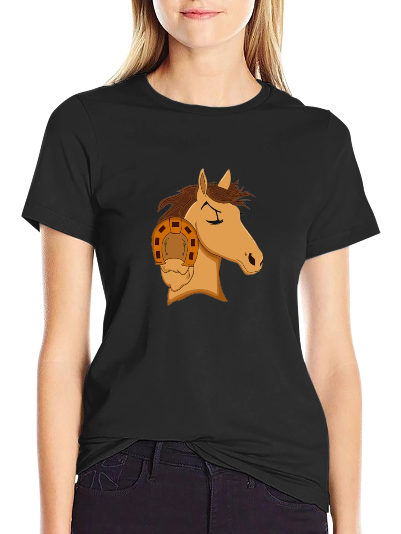 Horse Head with Horseshoe Graphic T-Shirt