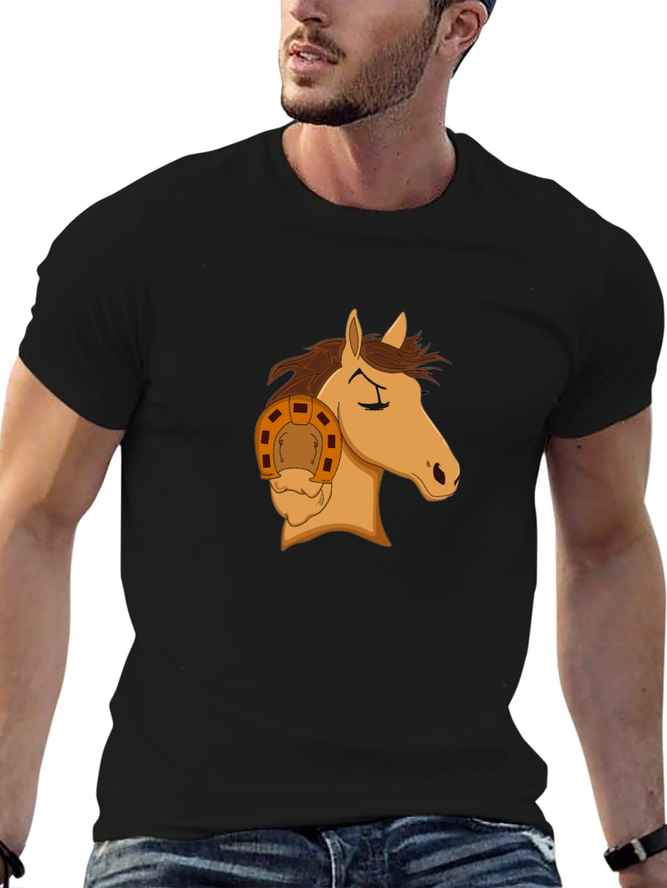 Horse Head with Horseshoe Graphic T-Shirt