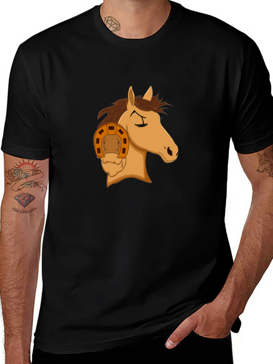 Horse Head with Horseshoe Graphic T-Shirt