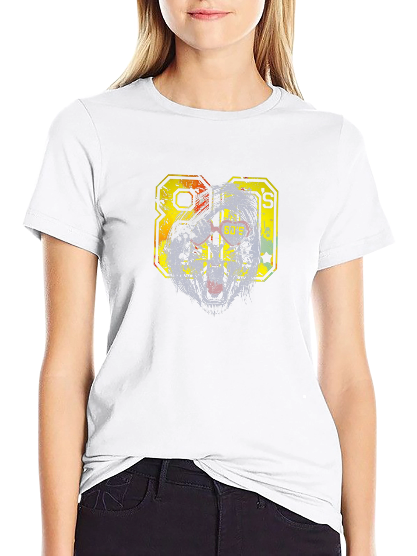 Retro 80s Graphic Print Black T-Shirt