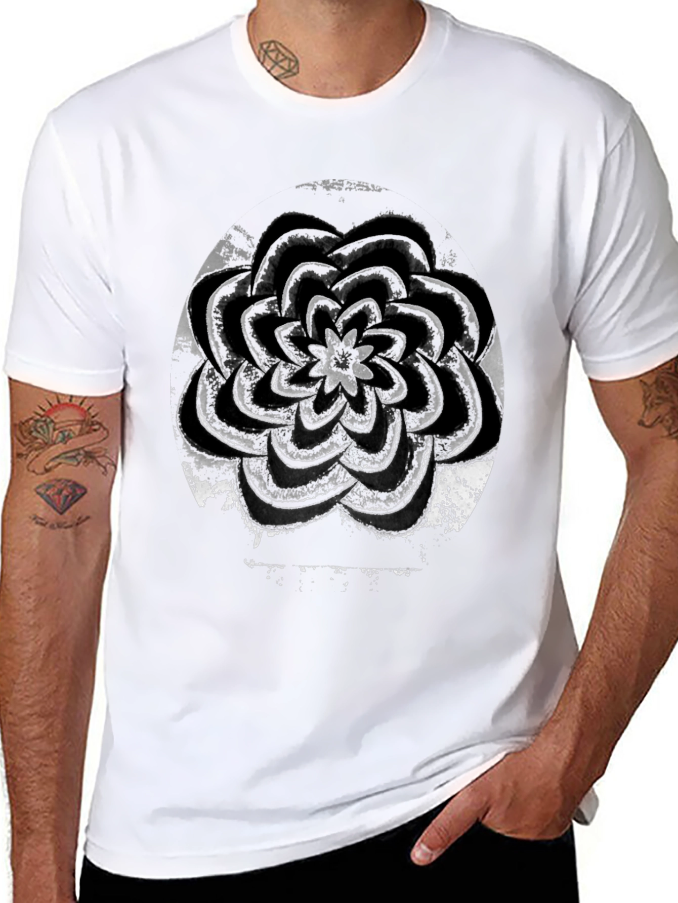 Grunge Flower Graphic Black T-Shirt