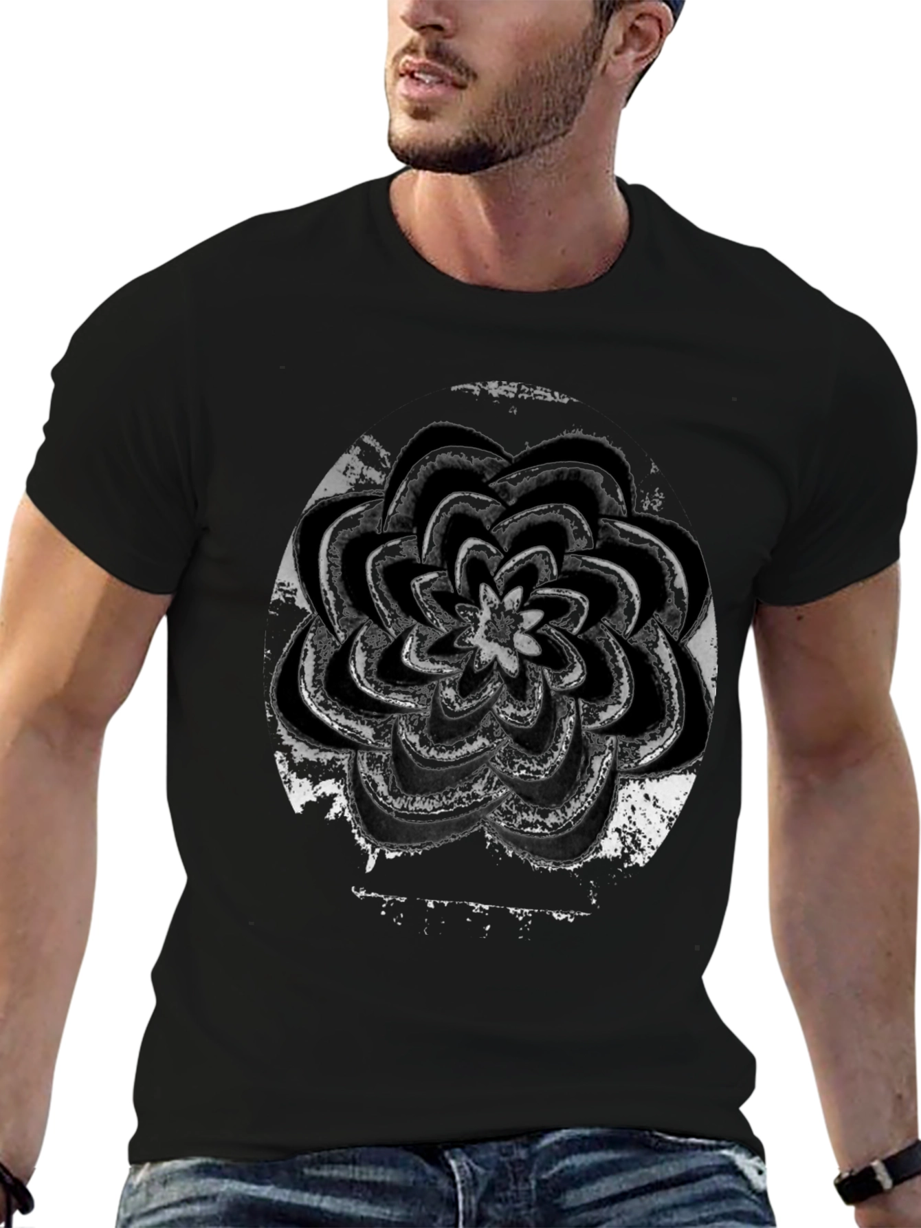Grunge Flower Graphic Black T-Shirt