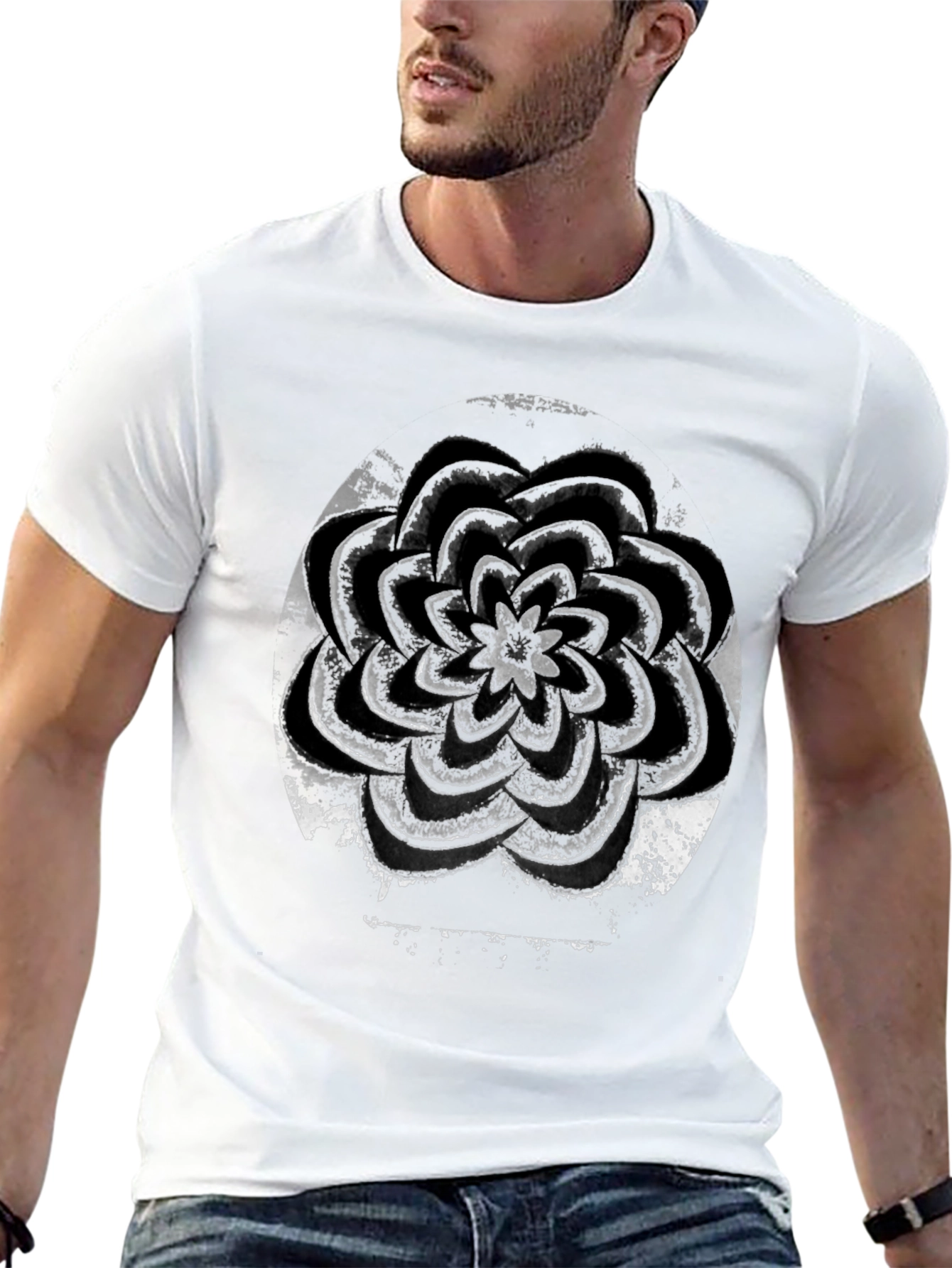 Grunge Flower Graphic Black T-Shirt