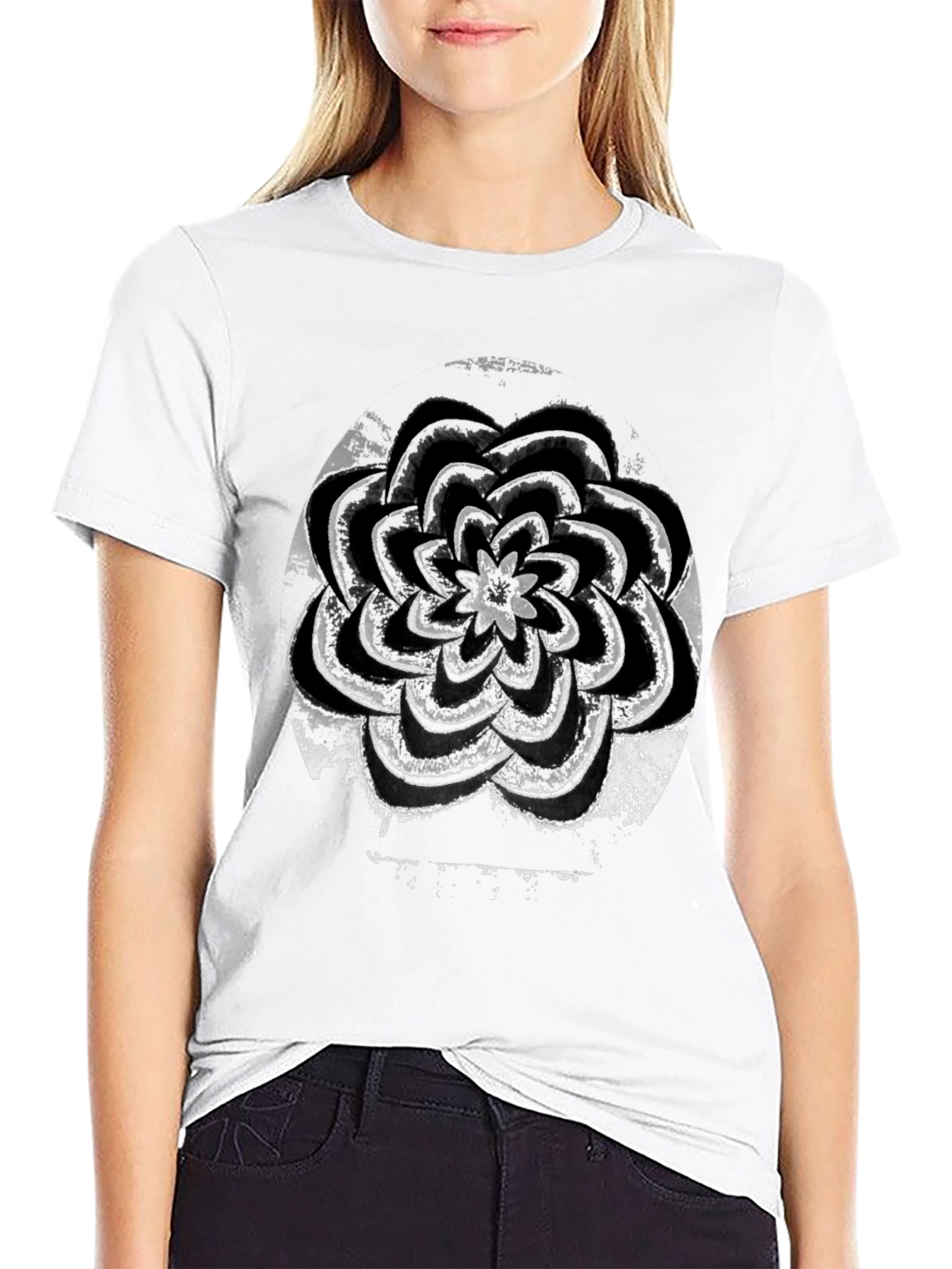 Grunge Flower Graphic Black T-Shirt