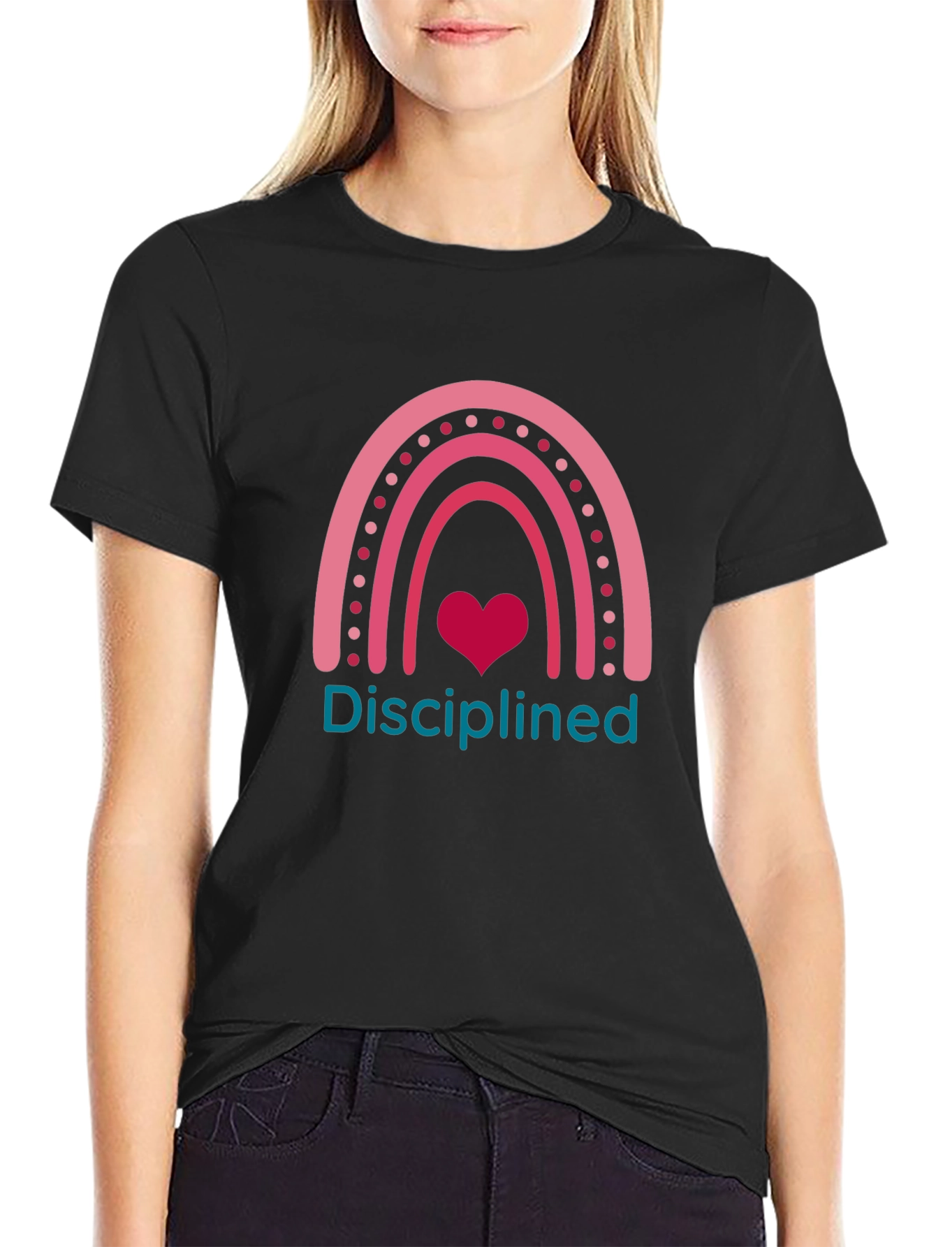 Disciplined Rainbow Heart Graphic T-Shirt