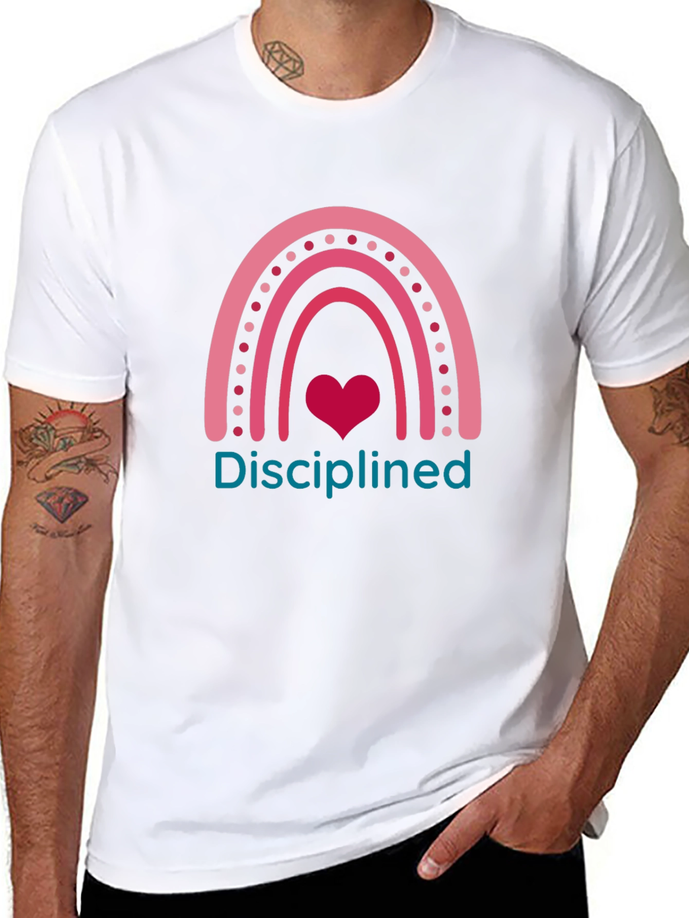 Disciplined Rainbow Heart Graphic T-Shirt