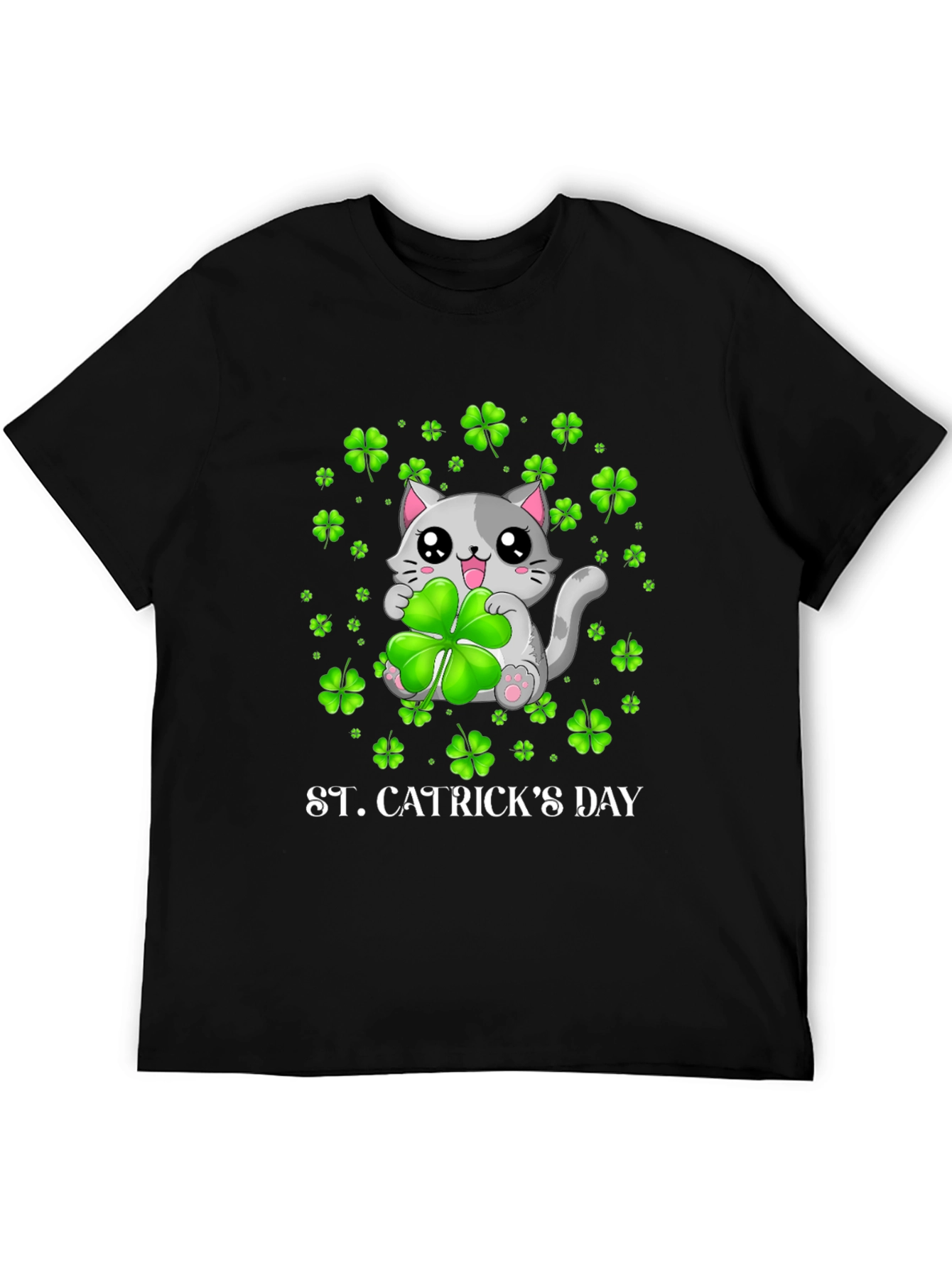 St. Catricks Day T-Shirt - Lucky Cat Clover Design