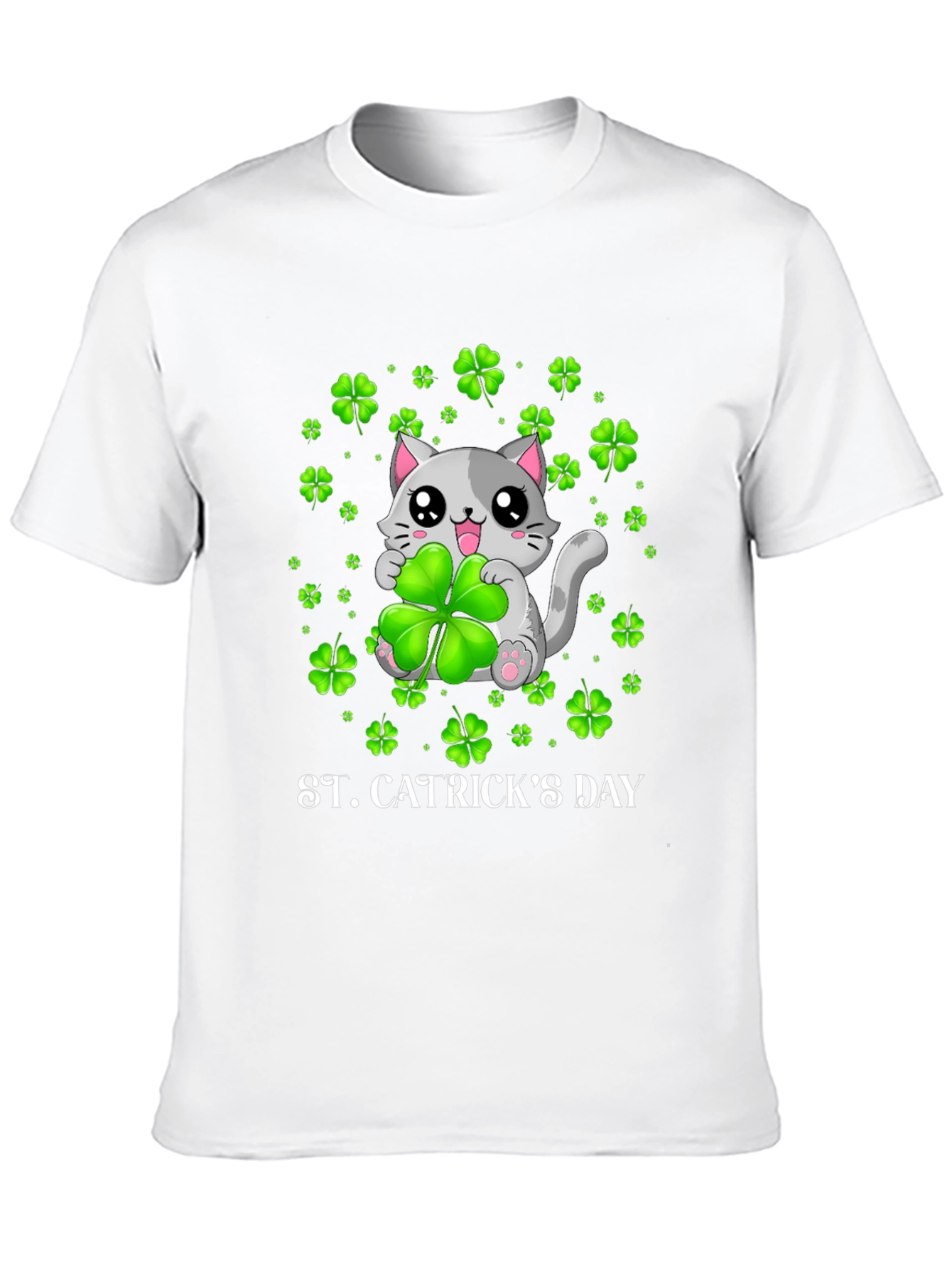 St. Catricks Day T-Shirt - Lucky Cat Clover Design