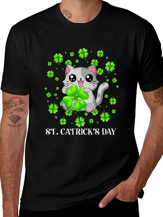 St. Catricks Day T-Shirt - Lucky Cat Clover Design