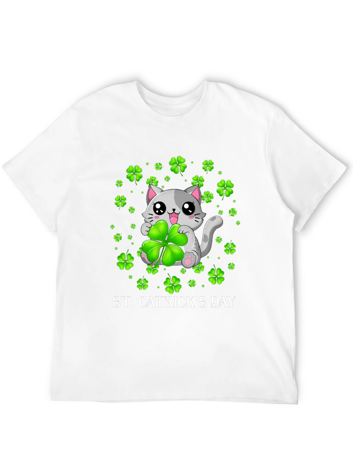 St. Catricks Day T-Shirt - Lucky Cat Clover Design