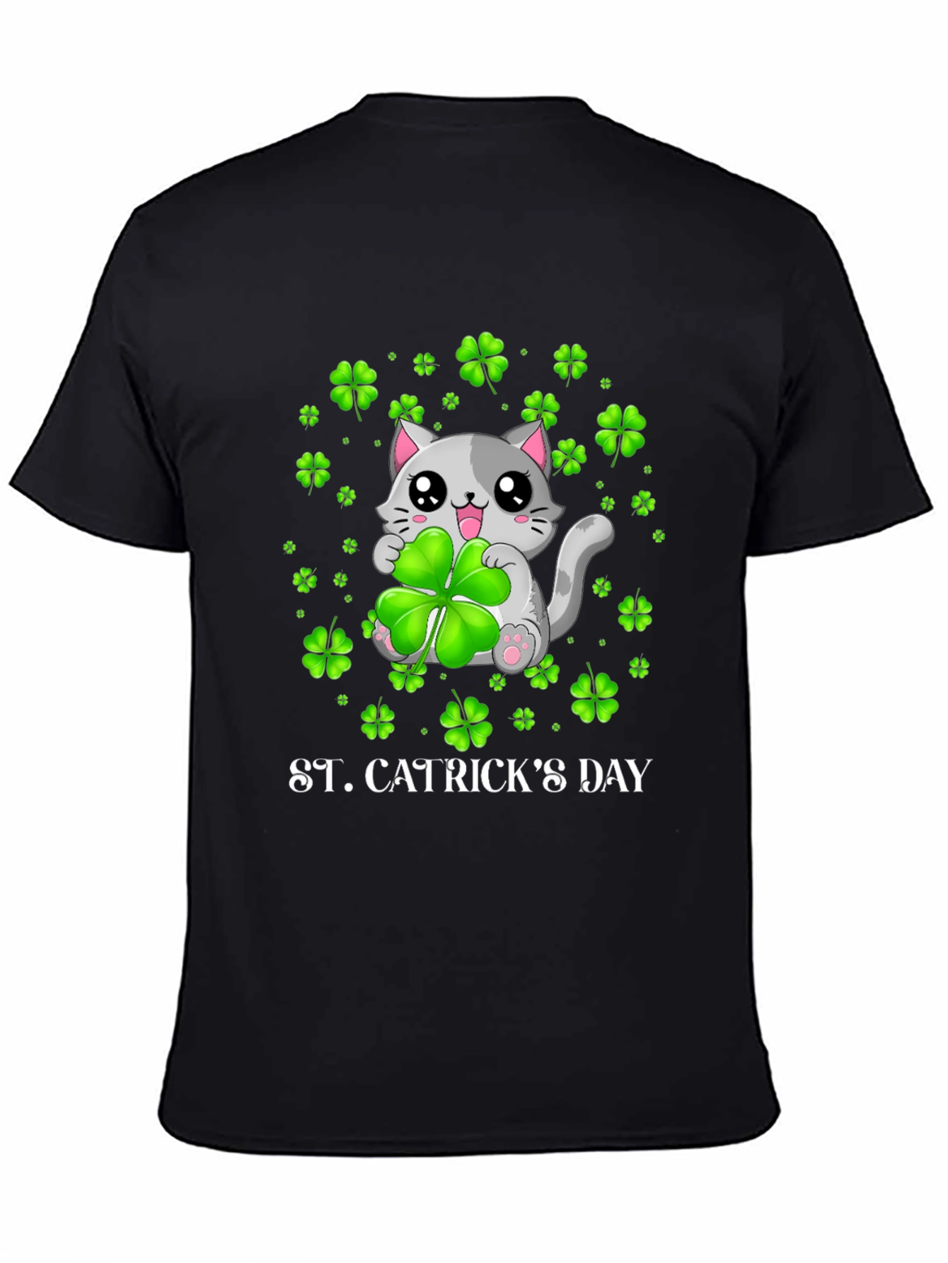 St. Catricks Day T-Shirt - Lucky Cat Clover Design