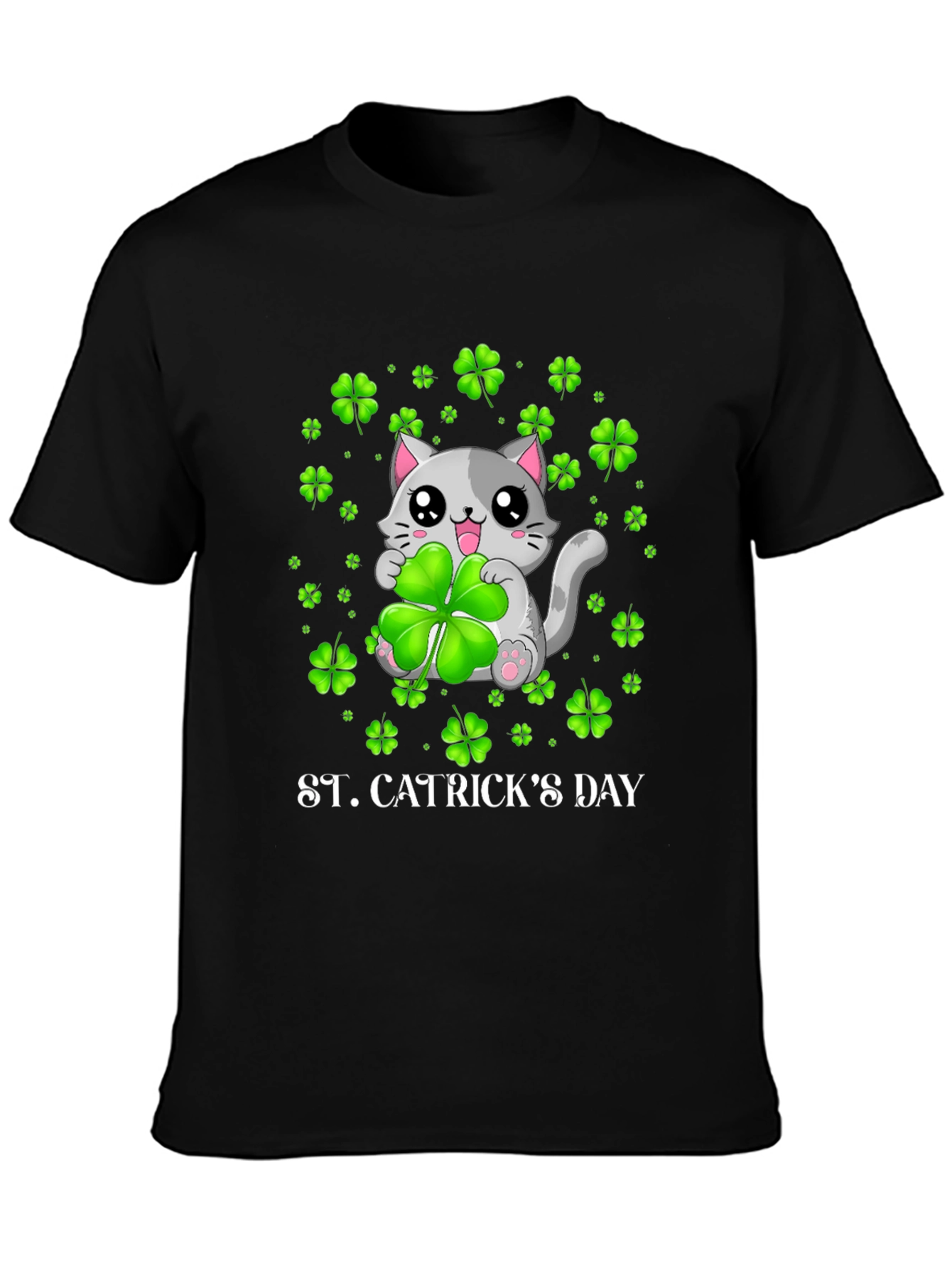 St. Catricks Day T-Shirt - Lucky Cat Clover Design