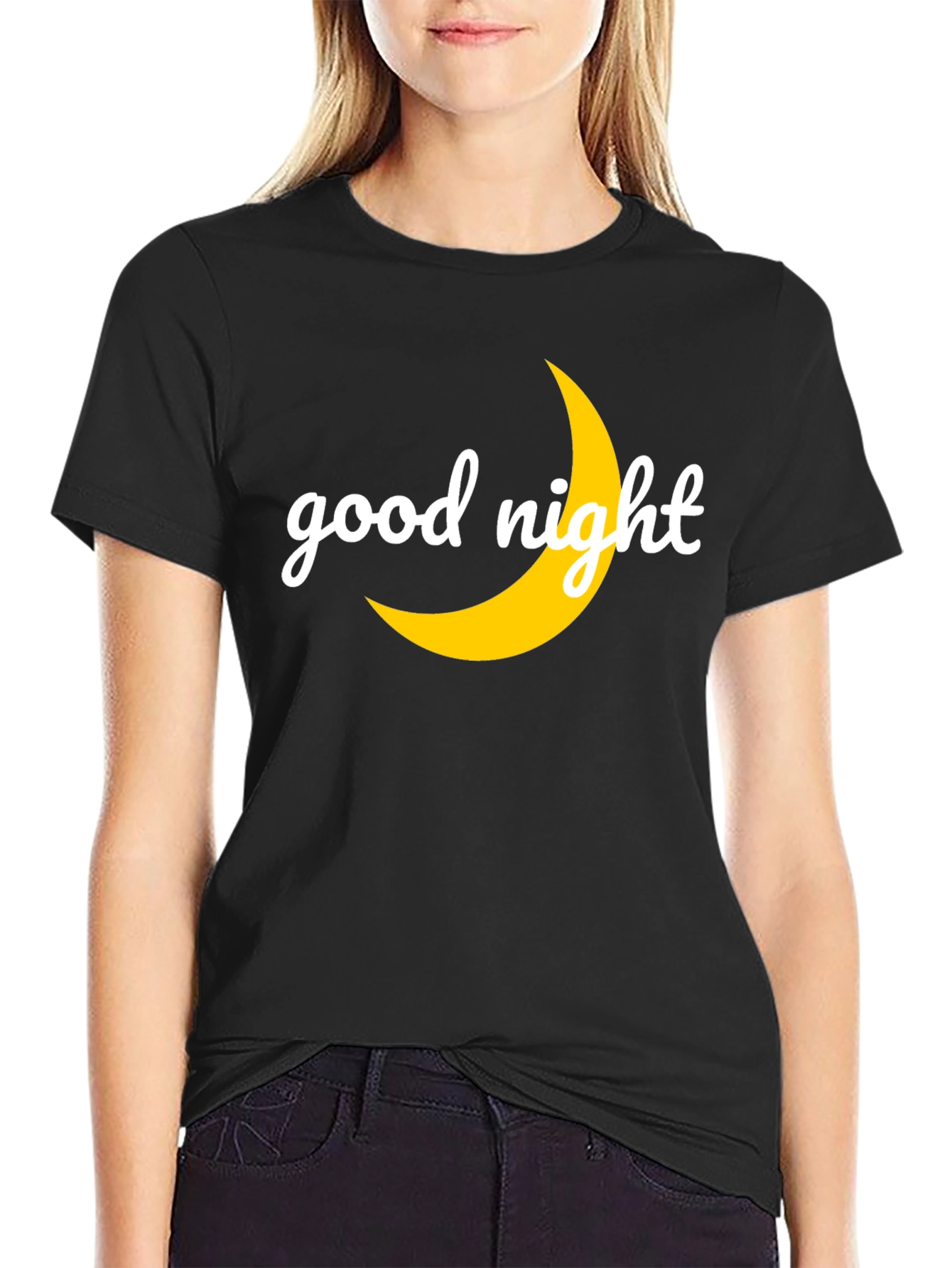 Good Night Moon Graphic Tee - Black Casual T-Shirt