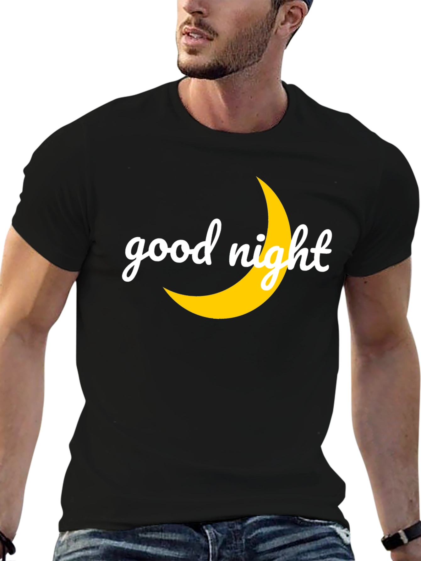 Good Night Moon Graphic Tee - Black Casual T-Shirt