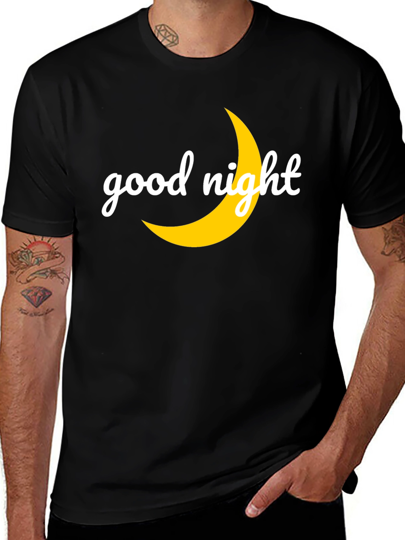 Good Night Moon Graphic Tee - Black Casual T-Shirt