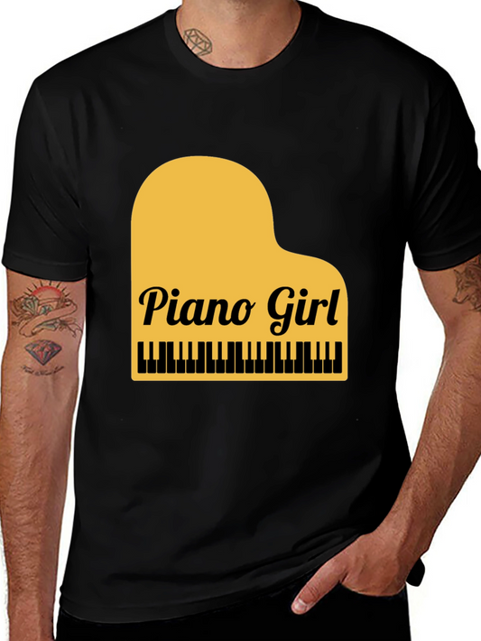 Piano Girl Graphic Tee - Black Cotton Blend