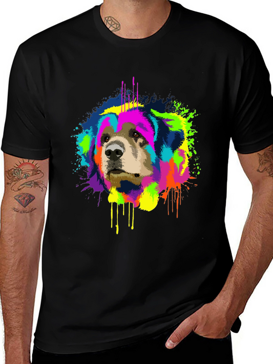 Colorful Dog Graphic Black T-Shirt