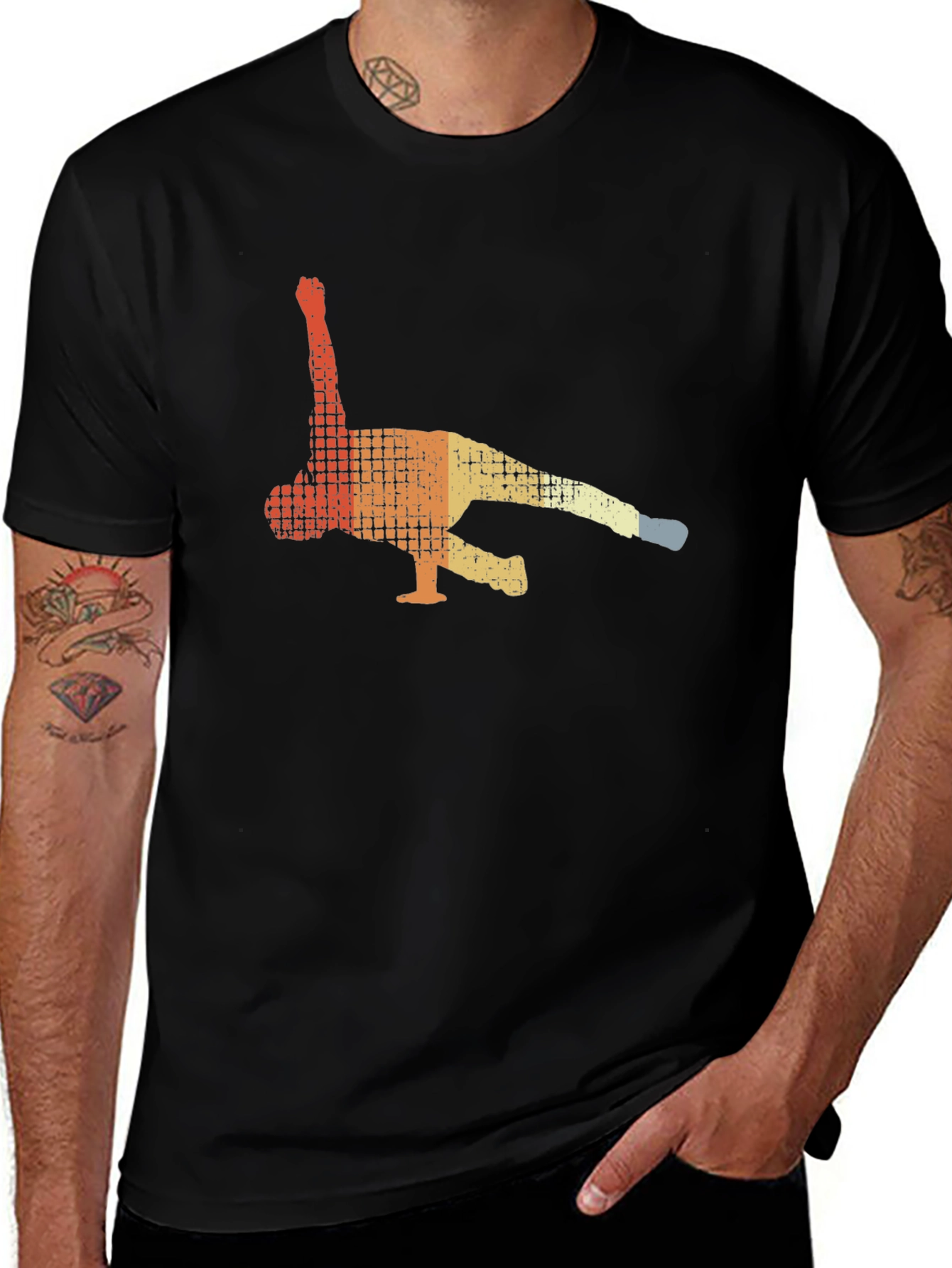Retro Breakdancer Graphic Tee - Black Cotton T-Shirt